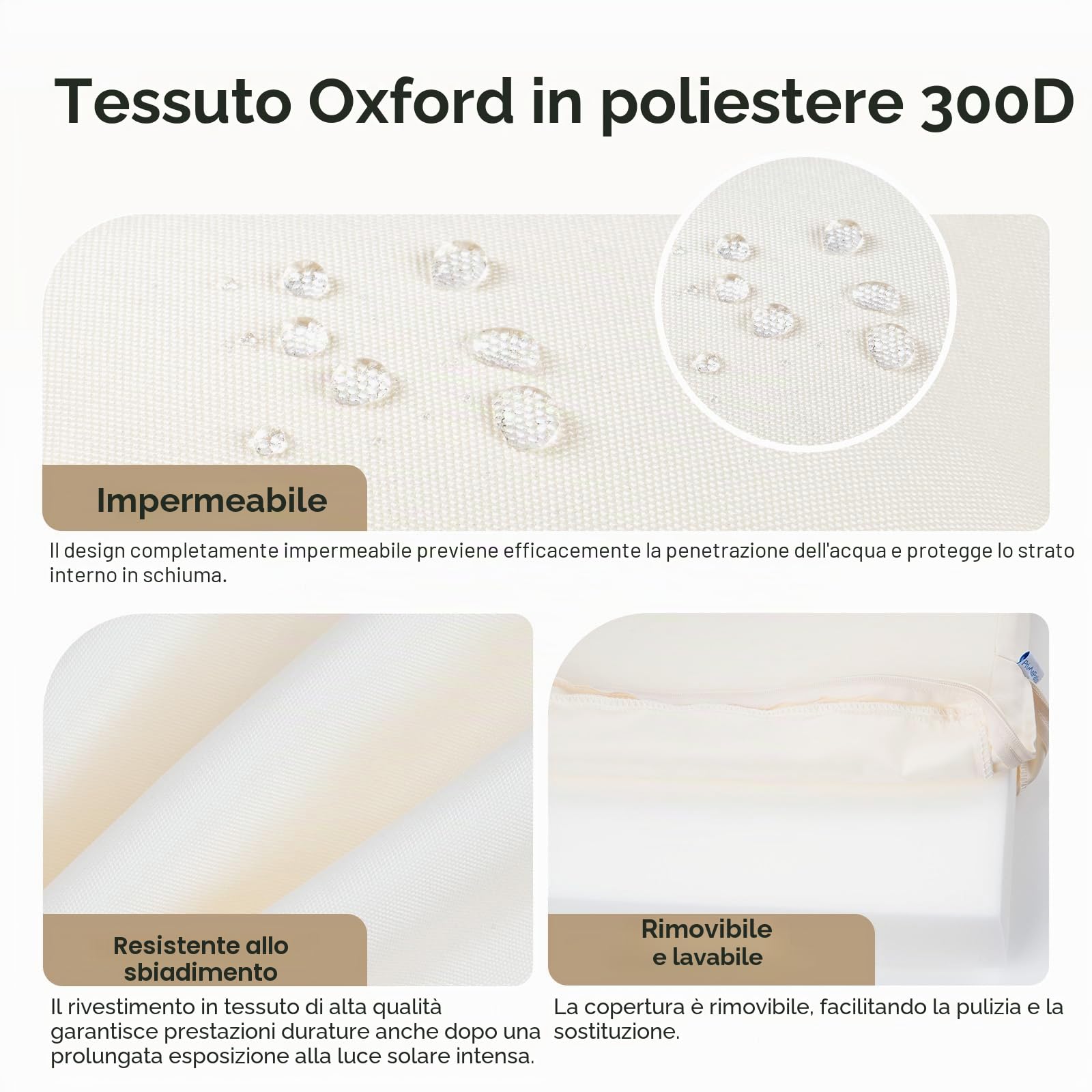 Cuscino per sedia da giardino con schienale, spessore 7 cm, impermeabile, con fodera rimovibile, cuscino per mobili da patio, con laccetti, per sedie del divano, 45 x 45 cm, beige