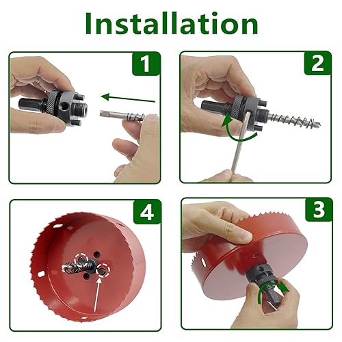 Vista 69 de Luomorgo - Sierra perforadora de 4 pulgadas/100 mm, acero de alta velocidad, profundidad de corte 1 1/4 pulgadas, adaptador de broca hexagonal
