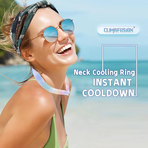 Gradient Neck Cooling Tube, Cool Neck Ring Starts Below 15°C (59°F), Ice Ring for Summer Outdoor Indoor Light Turquoise