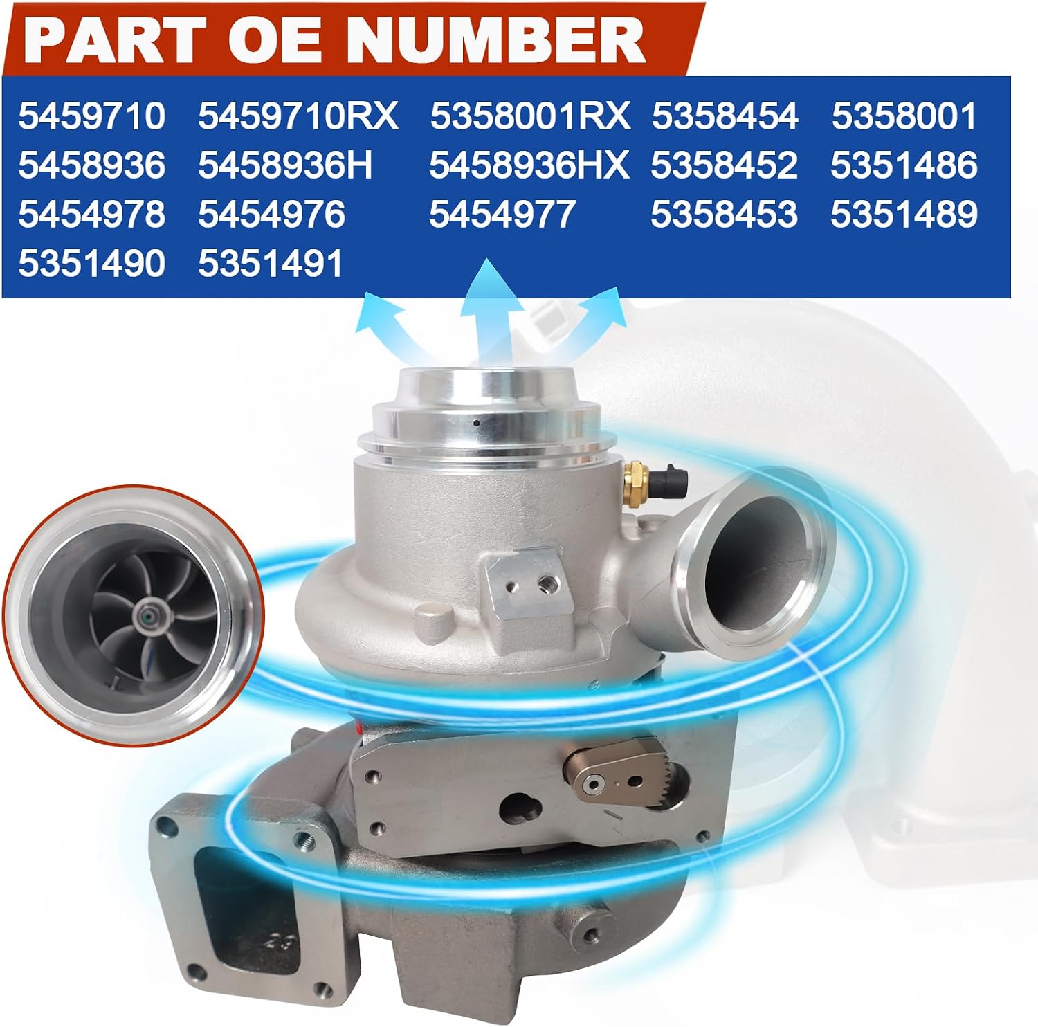 HE400VG Turbo Turbocharger Fit for Cummins X15 Holset, Replace #5459710 5358453 5358001 5458936 5458936H, 5458936HX, 5358452, 5351486, 5454978, 5454976, 5454977, 5358453, 5351489, 5351490