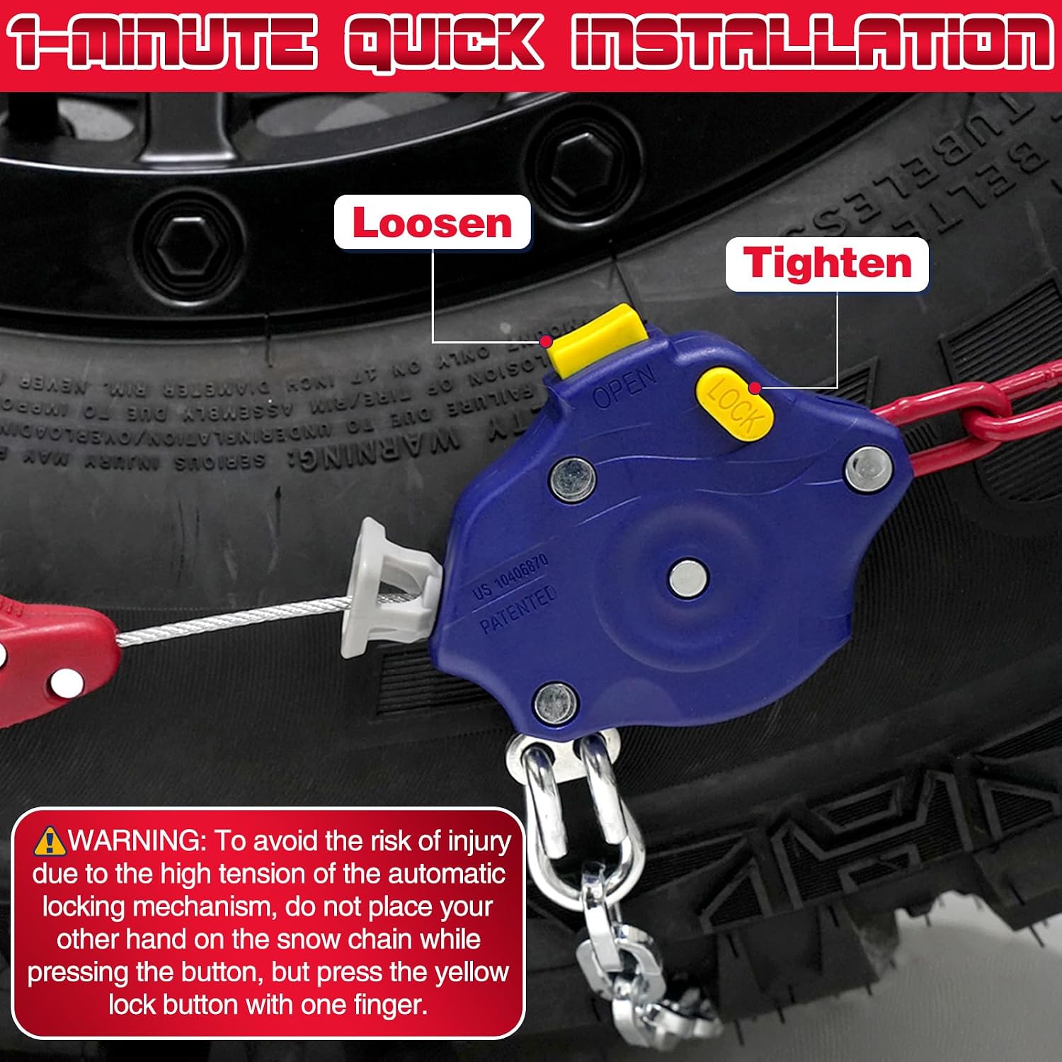 DEDC Tire Chains for Pickup Trucks, Anti Skid Snow Chains for Off Road SUV, Tire Traction Winter Ice Iced Cold Road, 1 Min Quick Fit 275 295 305 315 - Set of 2(KS1620)