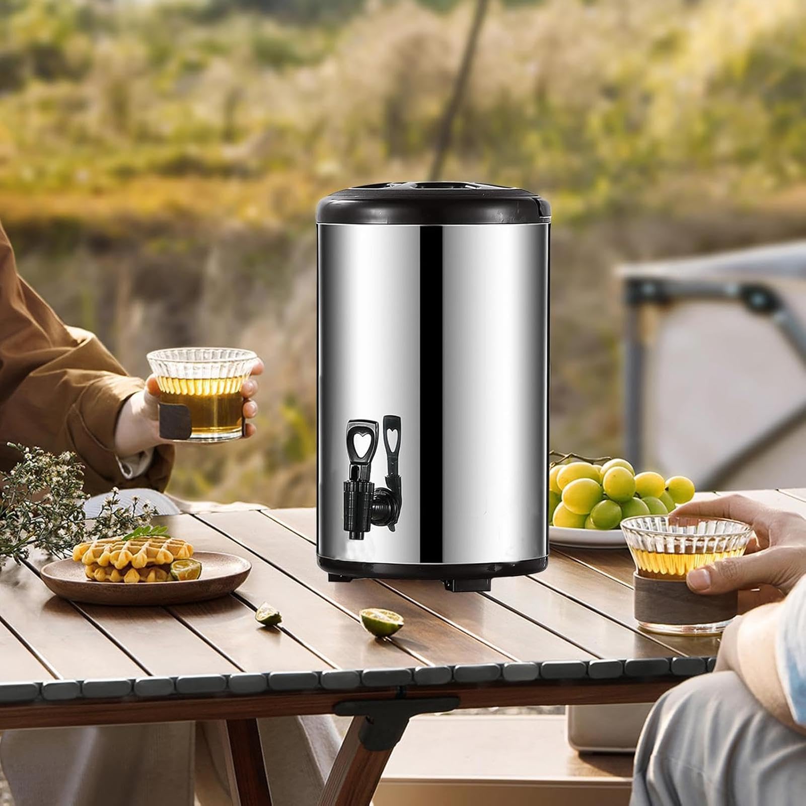 Dispensador de Bebidas Aislado Jarra aislada de doble pared con grifo | Dispensador de café caliente de acero inoxidable de gran capacidad Para Zumos Té Leche Y Bebidas Para Camping Pícnic Y