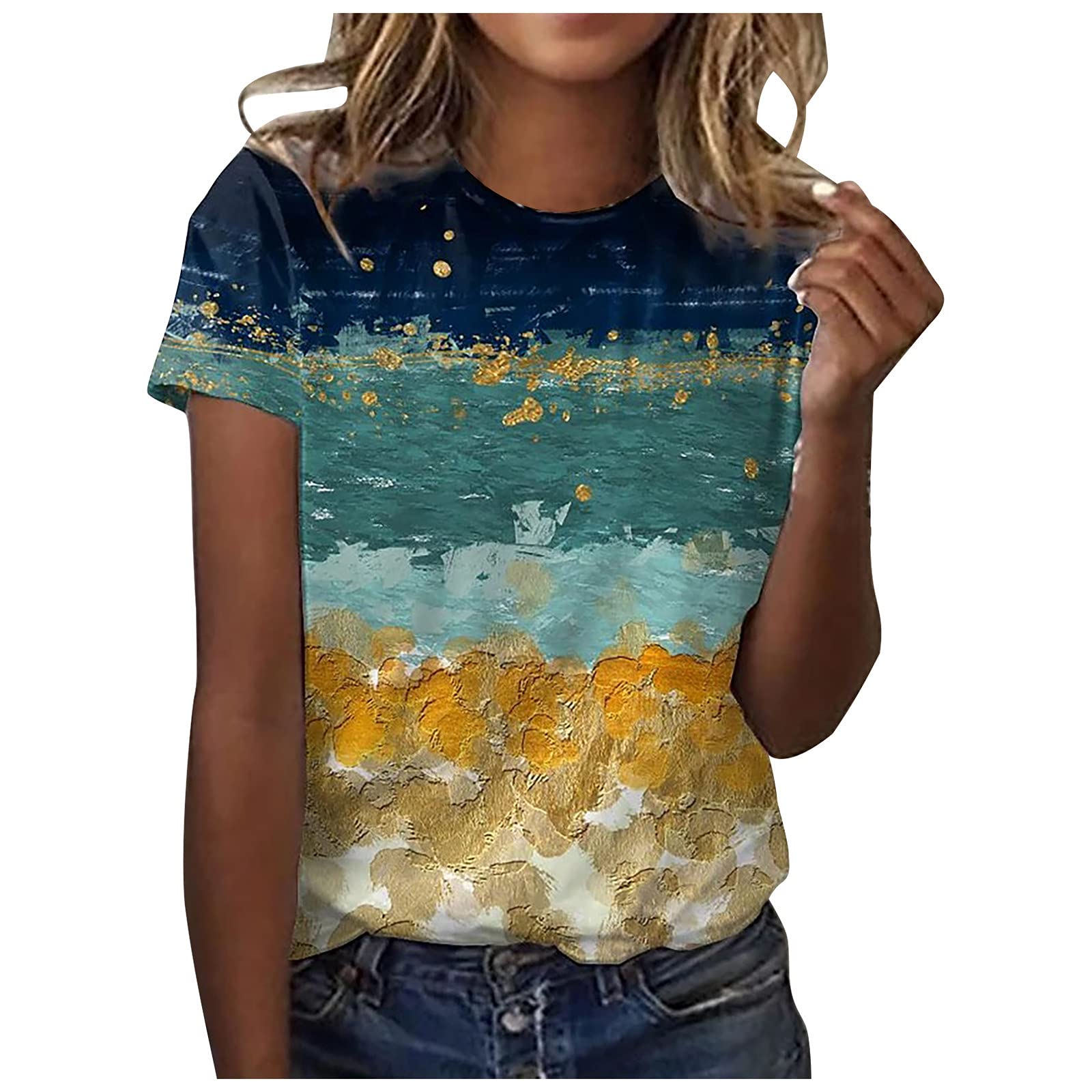 Womens Summer Tops 2023 Casual Dressy Short Sleeve V Neck T Shirts Plus Size Floral Shirt Cute Tees Trendy Blouses  Tshirt