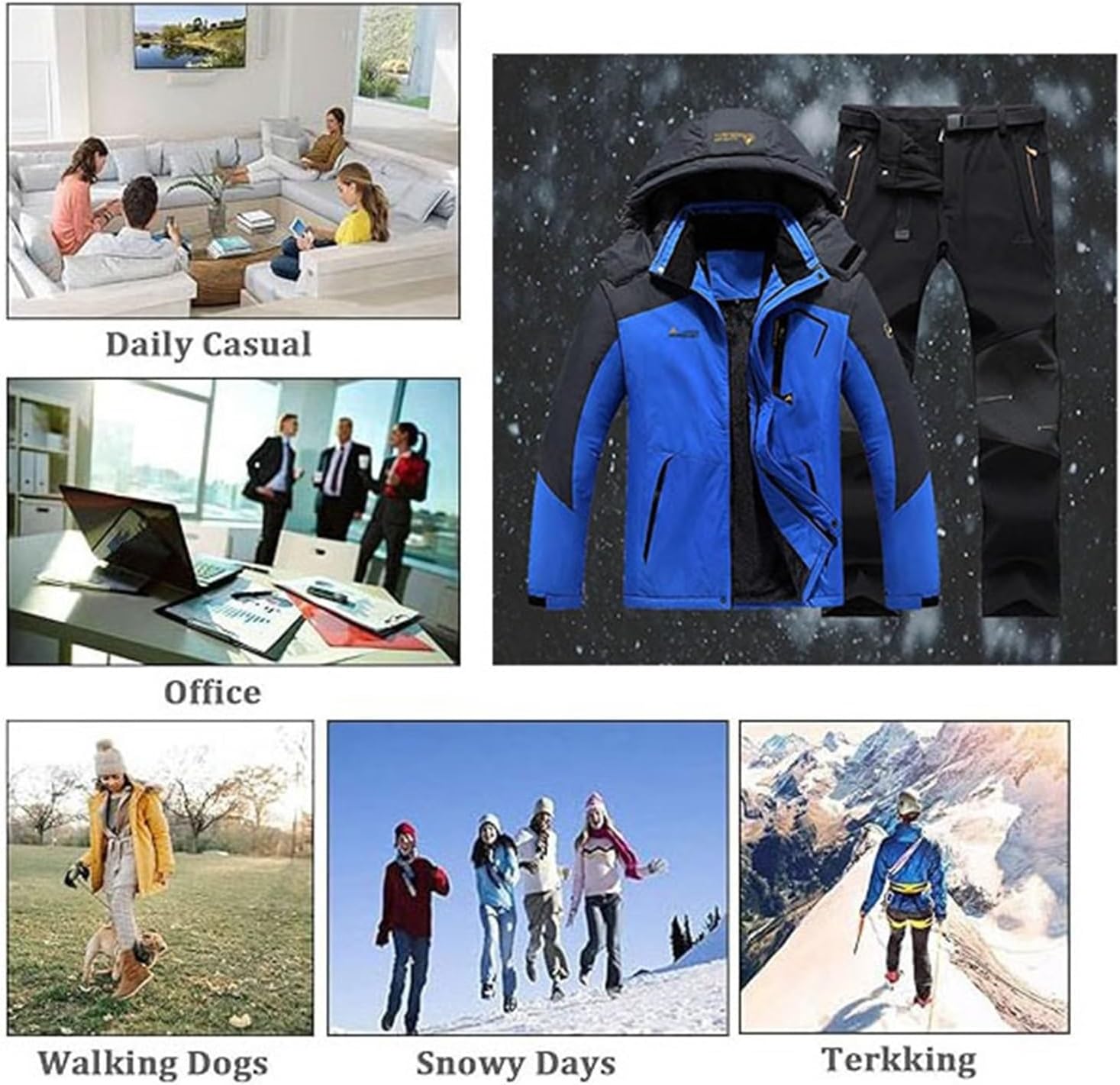 Wygwlg Outdoor Sports Ski Suit Men, Trendy Winter Warm Snow Jacket and Pants Wear-Resisting Ski Suit Set