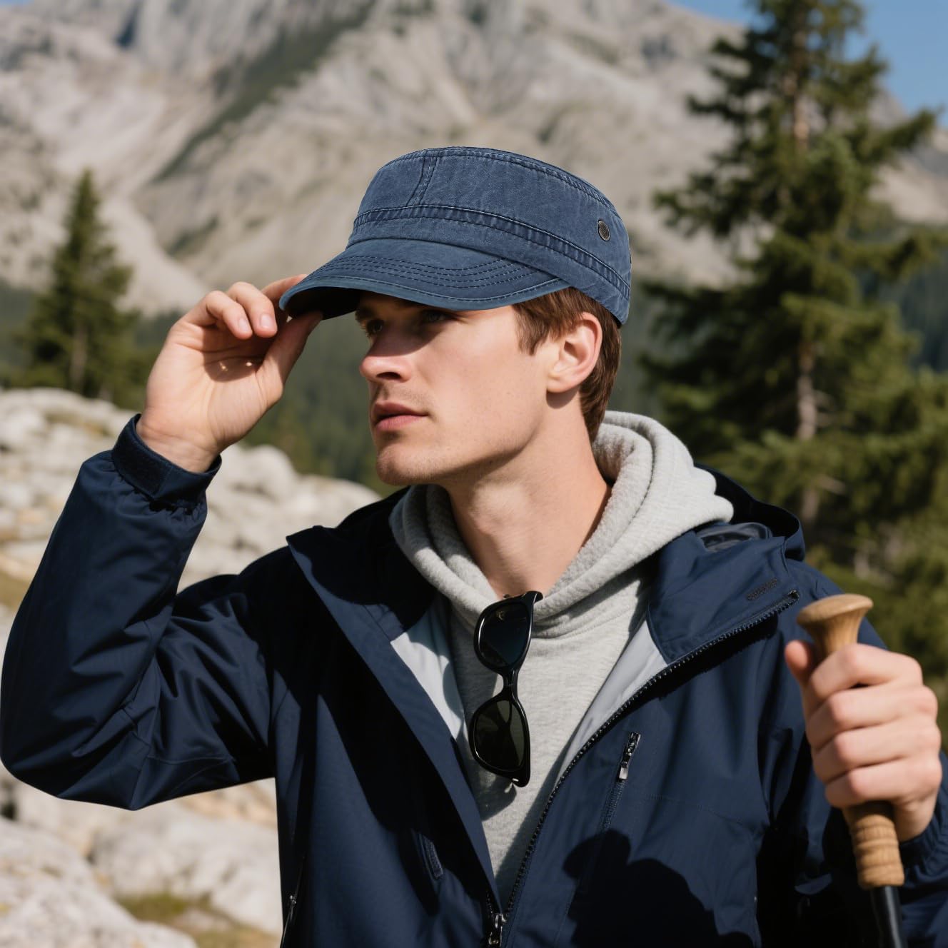 2 Pack Cadet Army Caps Cotton Military Style Patrol Hats Adjustable Veteran Flat Top Hat - Image 3