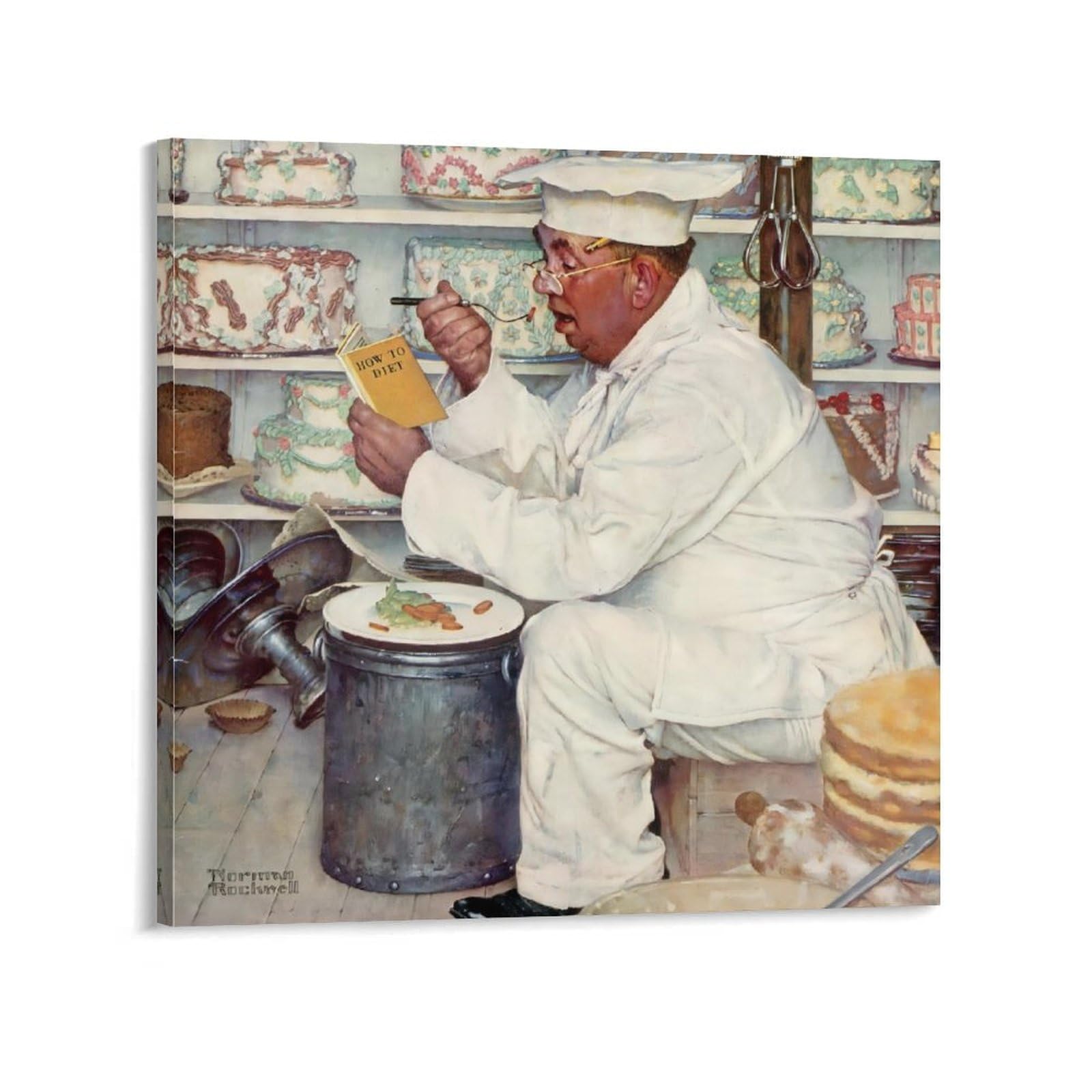 Lzten Style-9 How To Diet By Norman Wall Art Rockwell Prints Posters Canvas Wall Art Oil Paintings Deco Framed 12X12inch