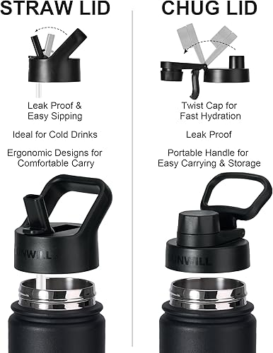 Miniatura 2 de SUNWILL Botella de agua aislada con pajilla, botella de agua para deportes y viajes, 18 onzas, acero inoxidable de doble pared, apta para