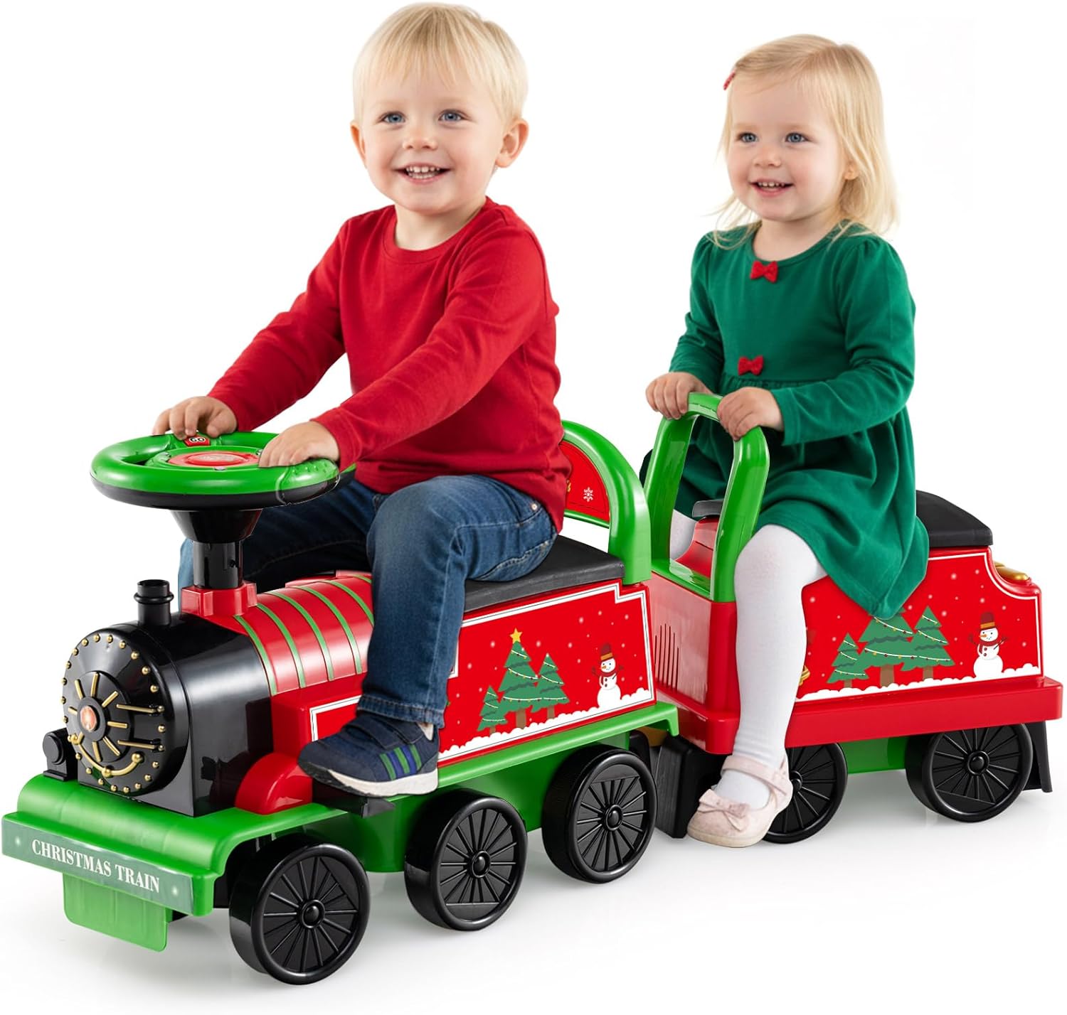 OLAKIDS Kids Ride On Train with Track, 6V Electric Toy with Lights and Sounds, Retractable Footrest, Under Seat Storage, Christmas Theme Battery Powered for Toddlers Boys Girls (1 Seater, Circus)