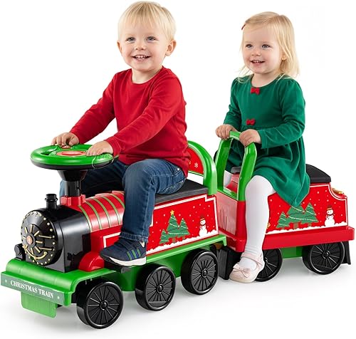 Vista 34 de OLAKIDS Tren de paseo para niños con pista, juguete eléctrico de 6 V con luces y sonidos, reposapiés retráctil, almacenamiento debajo del asiento