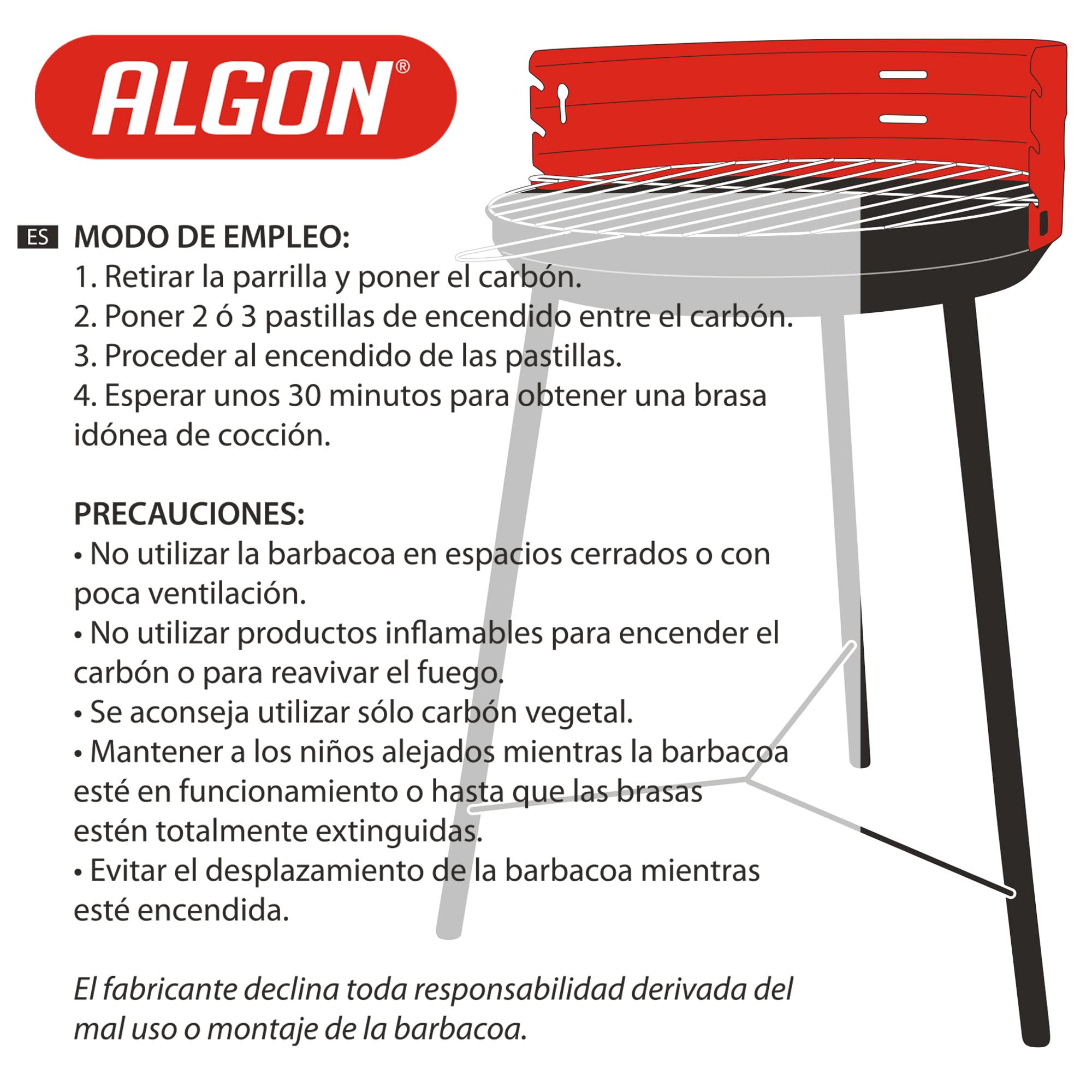 Algon okrągły grill węglowy z wytrzymałym i trwałym wzmocnieniem. Ocynkowany grill do użytku na zewnątrz, grill węglowy z nogami, średnica 42 cm