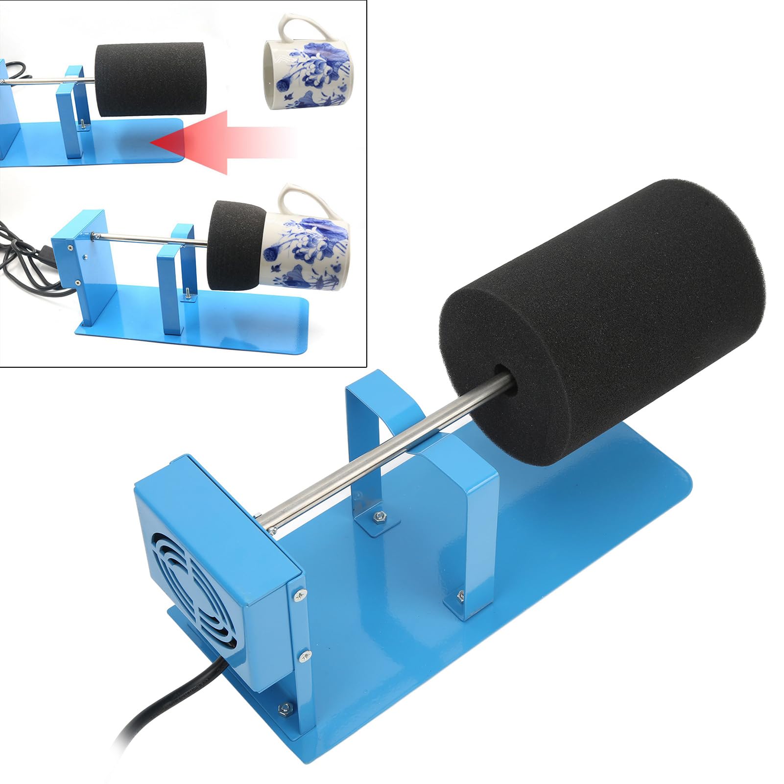 Cup Turner met Enkele As, Stabiele Stille Werking Metalen Structuur -knutselset met 2 Sponzen, AAN UIT-schakelaar, Eenvoudige Montage Cup Turner Tumbler Kit voor (EU-stekker