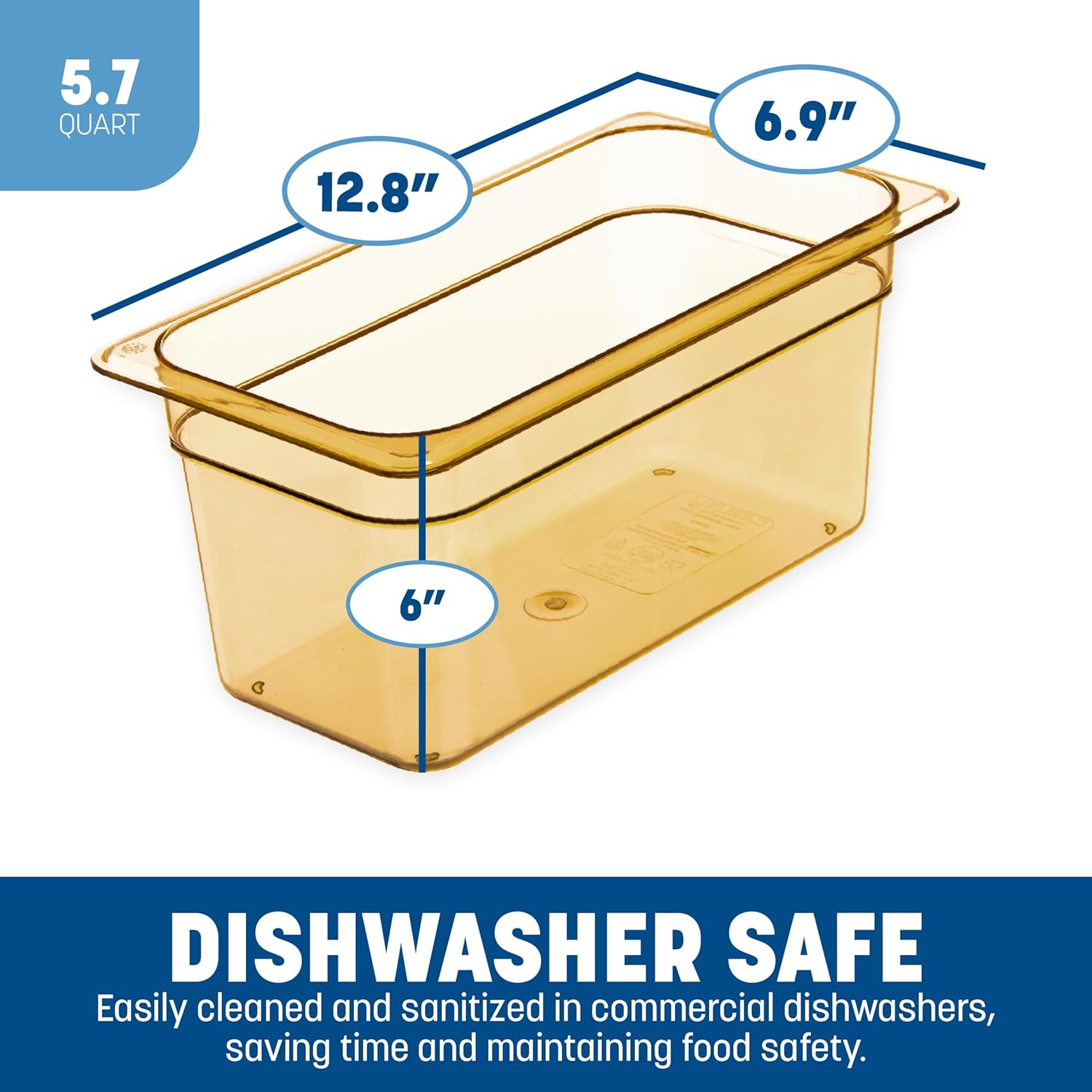 Carlisle FoodService Products 3086213 StorPlus High-Heat Third-Size Food Pan, 5.7 qt. Capacity, 12-3/4 x 7 x 6", Amber (Case of 6)