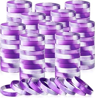 Liliful 100 Pcs Silicone Rubber Wristbands Rubber Wristband Bracelet Bands for Silicone Wristbands for Women Men(Purple and White)