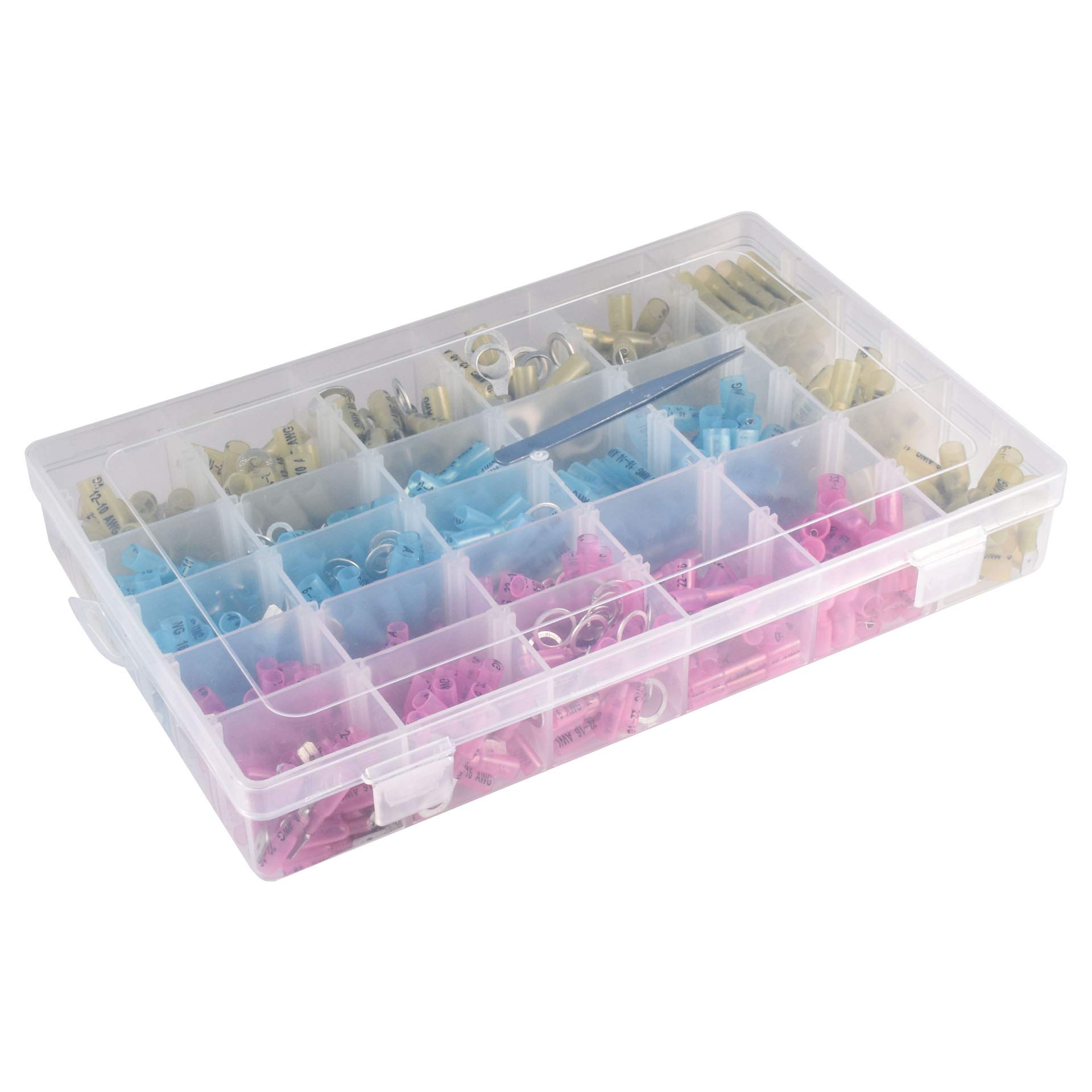 KATUR 480pcs Kit de connecteur de câble thermorétrécissable, Connecteurs de fils électriques isolés, Connecteurs Kit d'assortiment de cosses à bouts plats (Roug/Bleu/Jaune, différentes tailles)