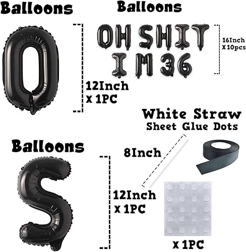 Miniatura 2 de Globos de látex de 16 pulgadas con texto en inglés Oh I'm 36!, Hallo Twenty Five Cheers to 36 años, decoración temática para hombre y mujer, fiesta