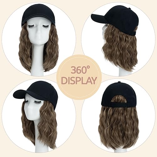 Miniatura 5 de S-noilite Peluca de gorra de béisbol con extensiones de cabello, 8 pulgadas, corto, rizado, ondulado, estilo Bob, peinado, ajustable, con cabello