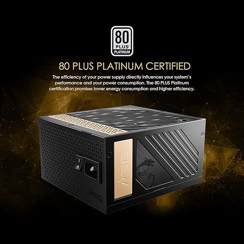 Miniatura 4 de MEG Ai1300P PCIE5 - Fuente de alimentación para juegos - Modular, 80 Plus Platinum Certified 1000W - Condensadores 100% japoneses de 221.0F - Tamaño