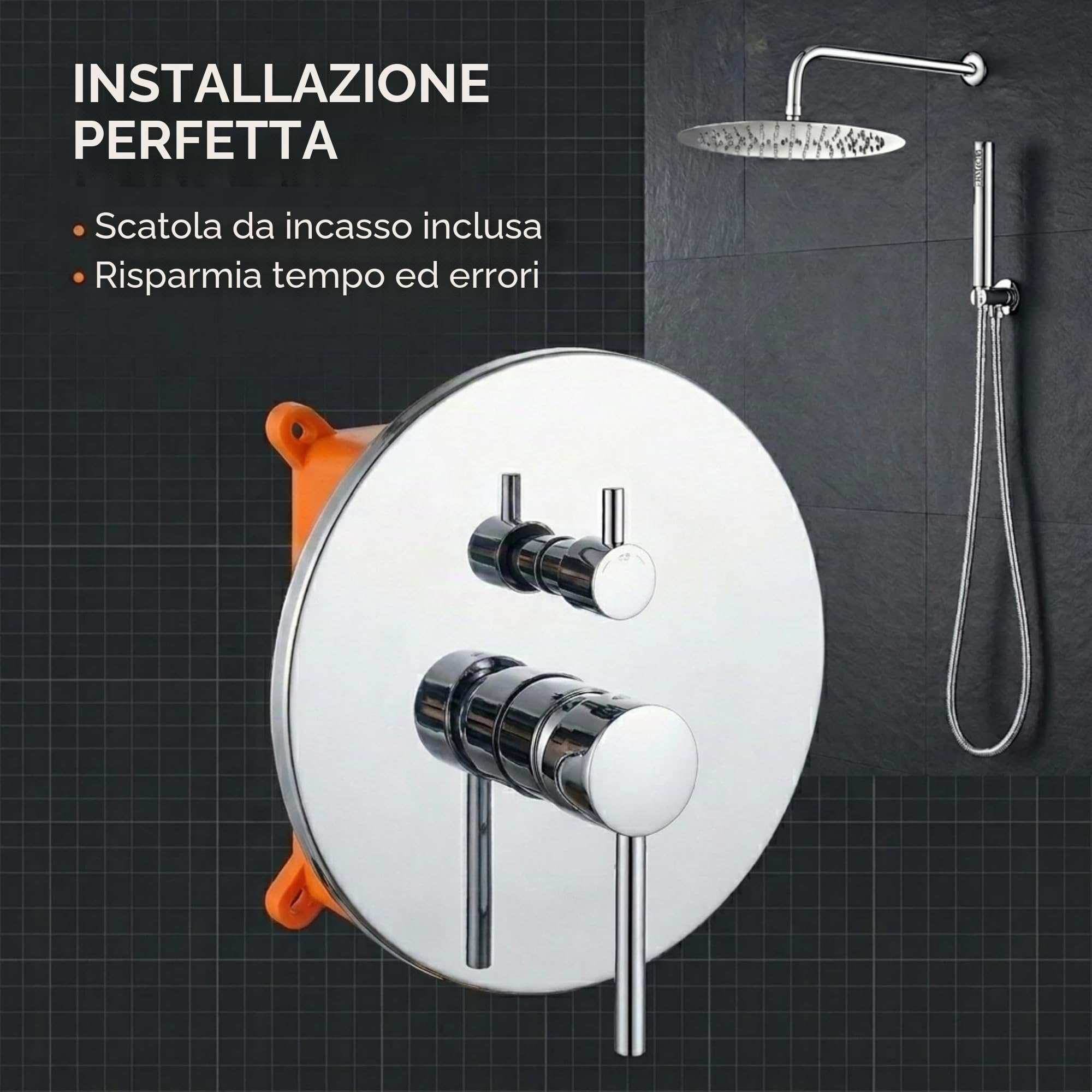 VALAZ Doccia Incasso Cromo | Miscelatore Doccia Incasso Spruzzatore Effetto Pioggia | Installazione a Parete Facile | Inossidabile, Rotondo, Spruzzatore 25 cm, Serie Jucar