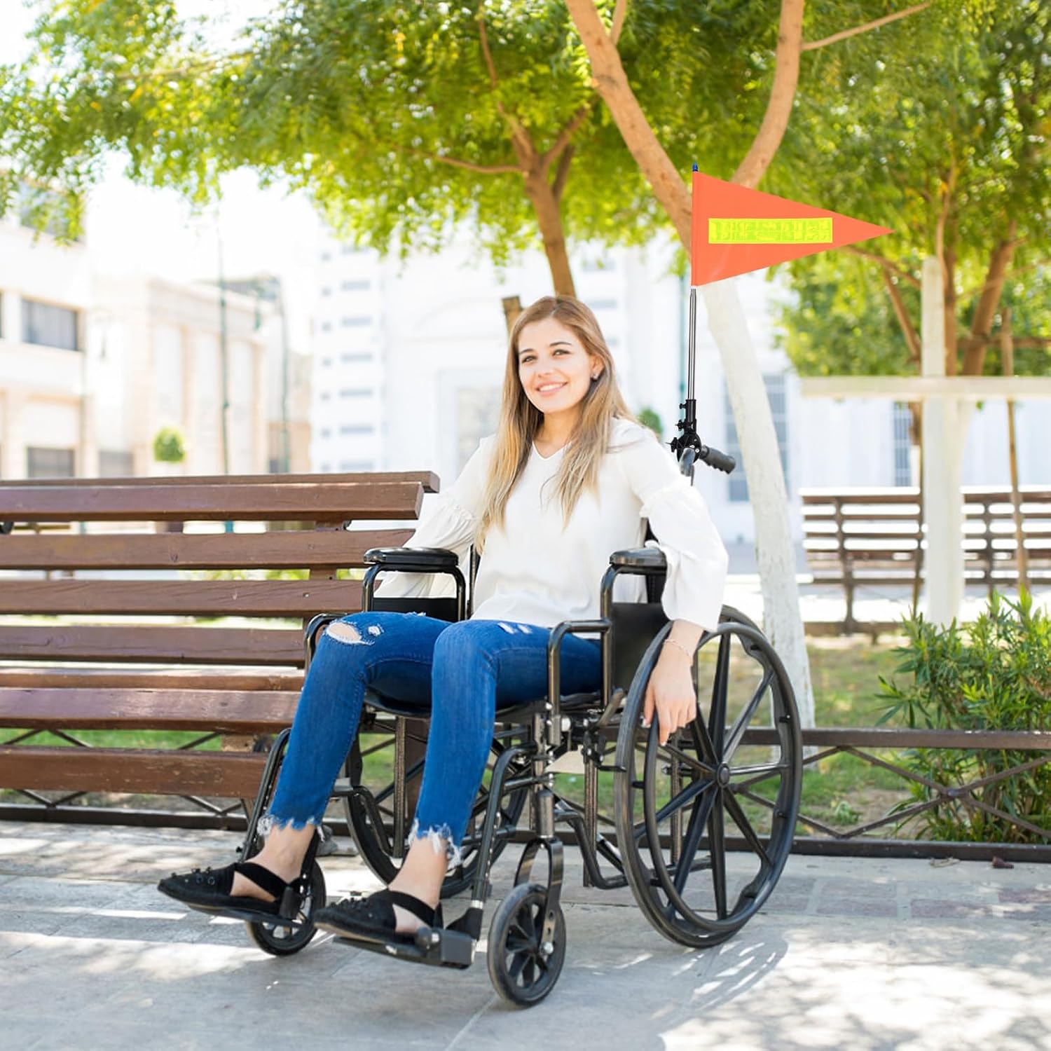 Reflective Safety Flag for Wheelchairs, 5ft Adjustable Height Visibility Safety Flag with Stainless Steel Telescopic Pole for Mobility Scooter, Stroller, Tricycle