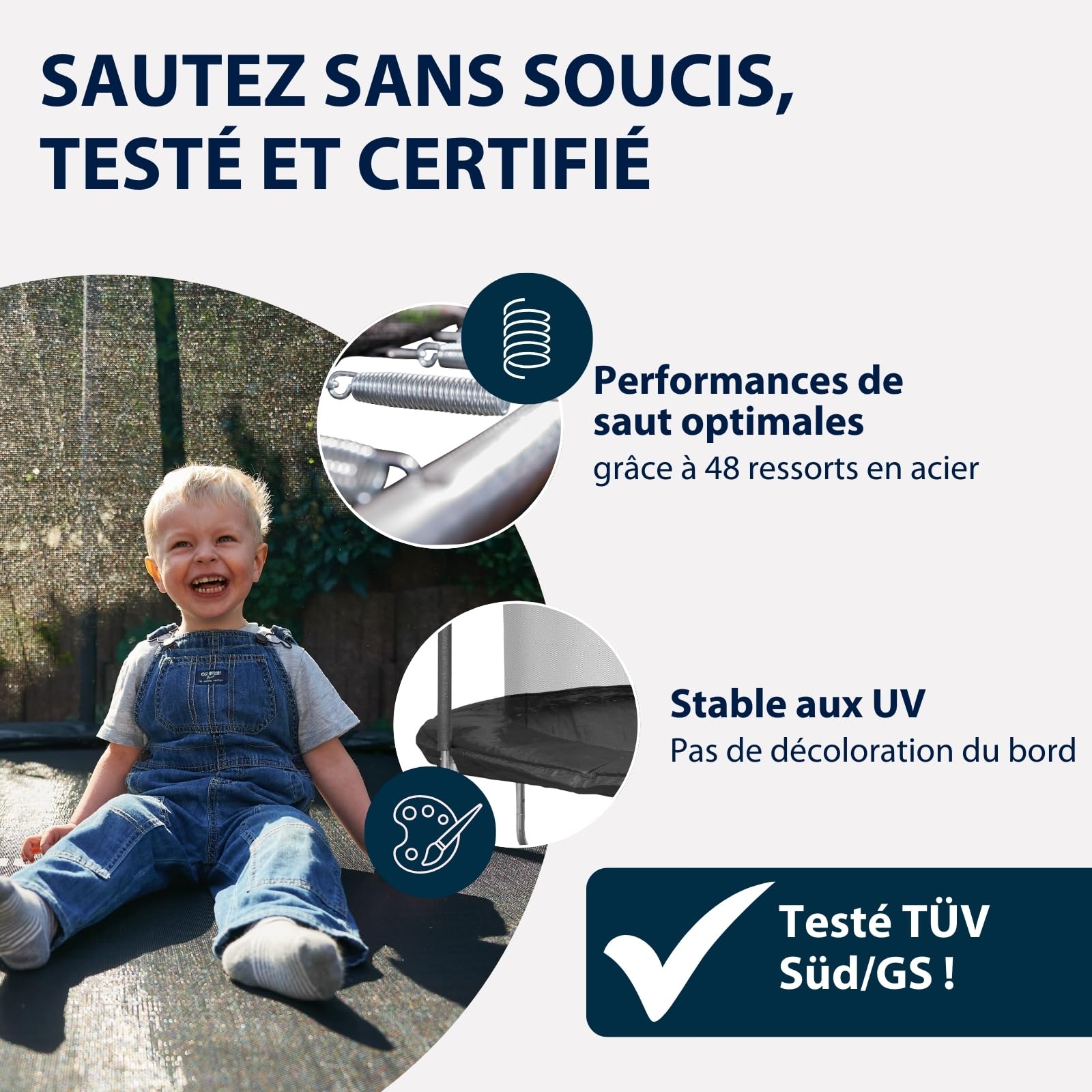 HUDORA Trampoline First dans Différentes Tailles - Trampoline d'extérieur avec Protection de Bord UV-Stable & Filet de Sécurité - pour Enfants & Adultes - Qualité Supérieure pour Enfants