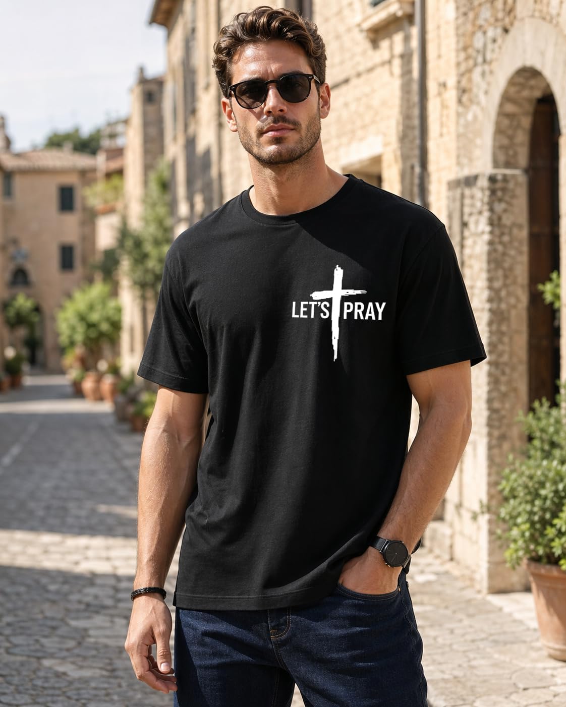 Christian Shirts for Men Need Prayer Tap My Shoulder T-Shirt Cross Faith | Christian Cross Faith Religious Jesus Tshirts Women