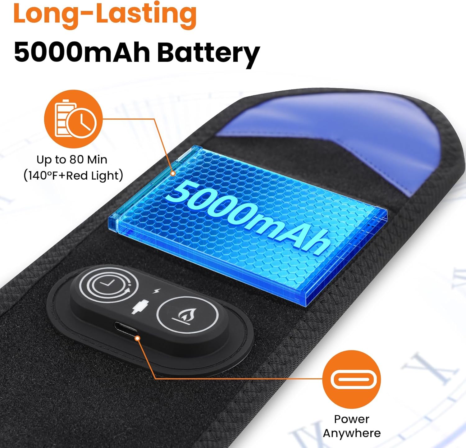 Cordless Heating Pad for Arm & Elbow for Pain Relief, 5000mAh Rechargeable Arm Heating Pad, Extra Long Arm Heating Pad Sleeve,Large Area Heated Elbow Wrap with 3 Heating Levels & Timer - Image 8