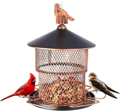 Yinns Bird Feeder for Outdoors, Hanging Metal Birdfeeder for Backyard Decor | 4lb Large Seed Capacity Metal Birdfeeders, Wild Birds Cardinal Bird Feeder with 6 Perches for Garden Bird Lvoers Decor