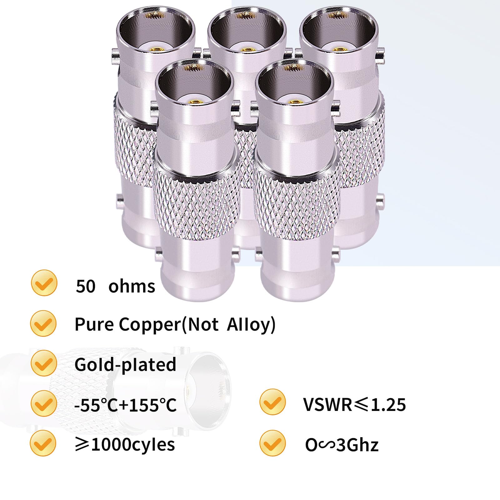 CNARIO 5pcs BNC Adapters Female to Femal Coax Coaxial Connector for 3G/6G HD SDI Cable Switcher CCTV Video Transmitter Camera System