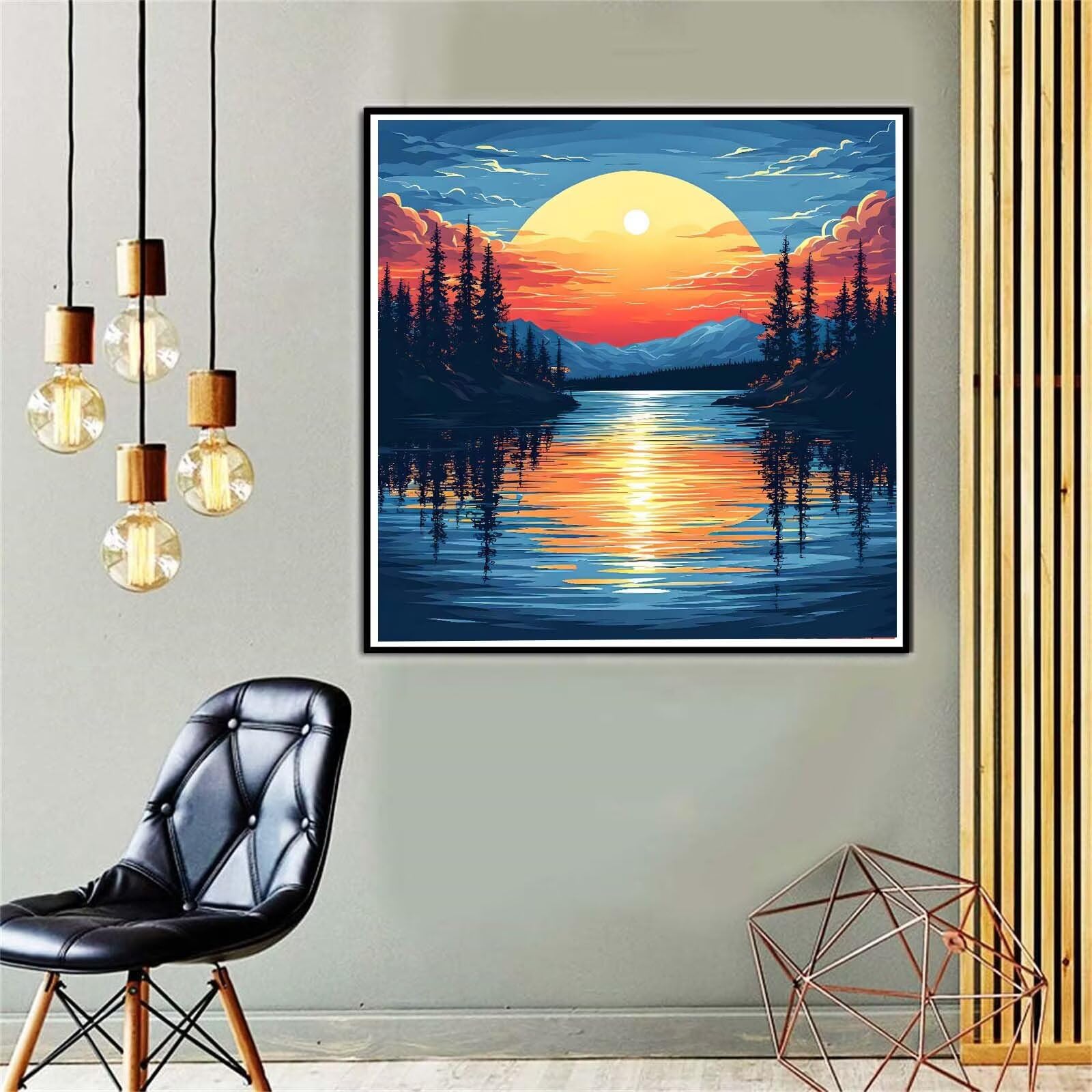 Paesaggio al tramonto Dipingere con i Numeri Adulti,Fai da Te Paint by Numbers Kit con