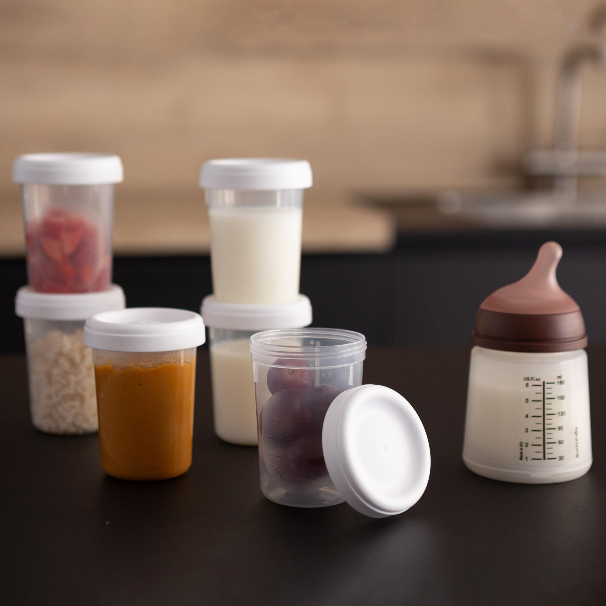 Suavinex, 10 Pots de Conservation du Lait Maternel. Pour stocker et transporter l'aliment du bébé. Pots Hermétiques. Anti-Fuite. Avec couvercle à vis. Réutilisables. 10 unités