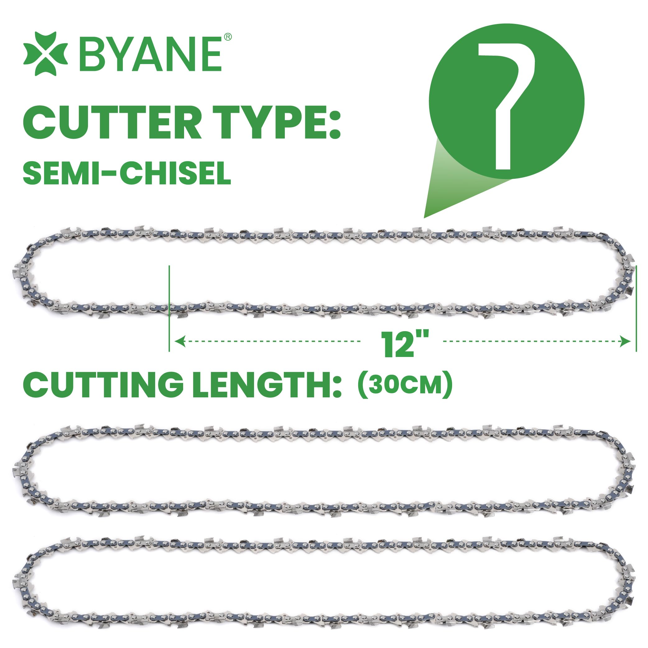 BYANE 3er-Pack Sägekette 30 cm (12 Zoll) 1/4"LP 1,1 mm (.043") 64TG | Mit Stihl 3670 000 0064, MSA 120 C-B, MSA 140 C-B, MSA 160 C-B, MSA 200 C-B, MS 150 T C, MS 150 T C-E, MS 151 T C-E