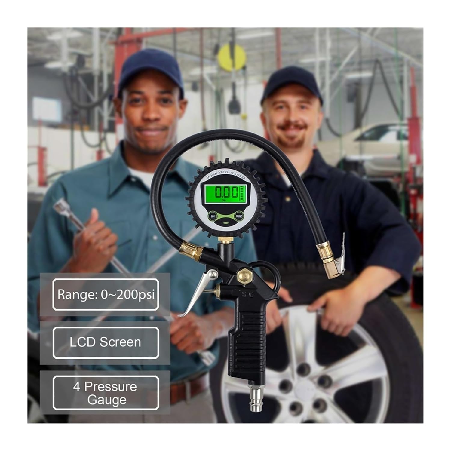 TPMS Gauge Backlight Vehicle Tester with 200 PSI LCD Digital Display Tire Pressure Gauge Tire Inflator Precise