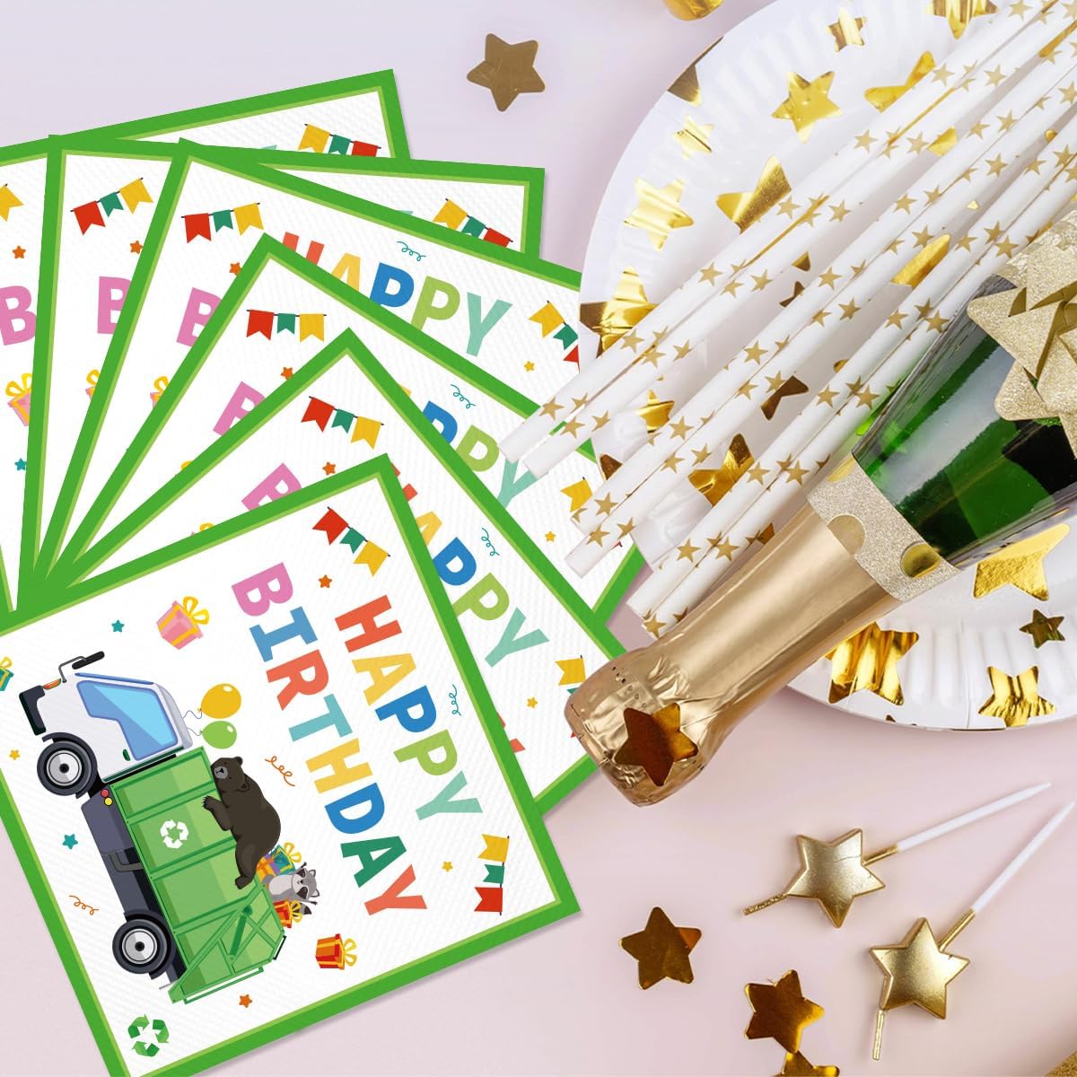 50PCS Garbage Trash Truck Napkins - Trash Truck Birthday Party Decorations Waste Management Recycling Party Napkins Rubbish Truck Themed Disposable Napkins 6.5" x 6.5"