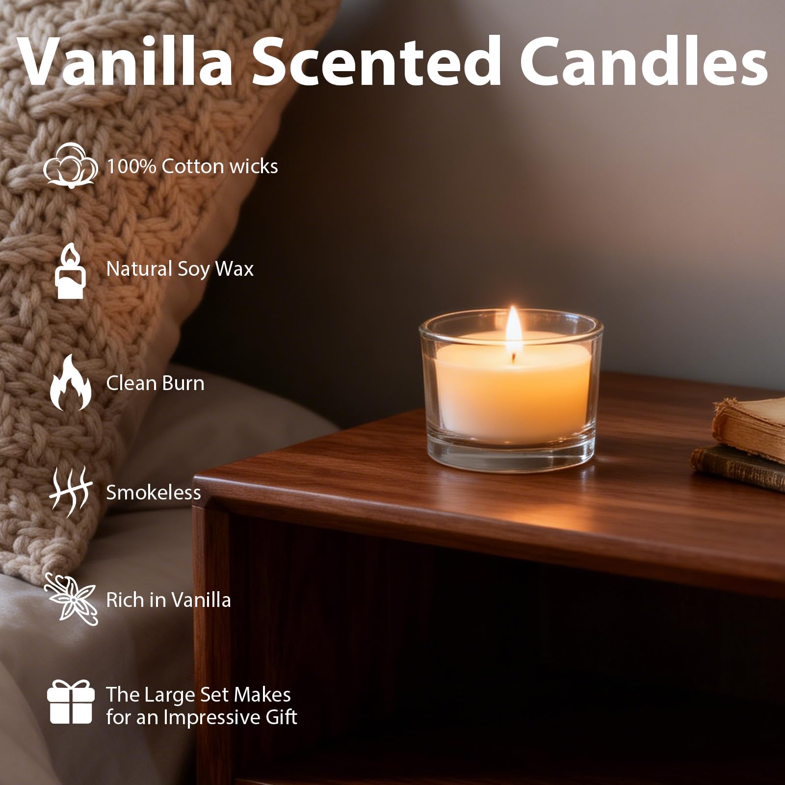 Vanille-Duftkerzen, 118 ml, klares Glas, natürliches Sojawachs, Aromatherapie-Kerze für Zuhause, Spa und Entspannung, Großkerzen-Set für Geschenke und Dekoration, 24 Stück