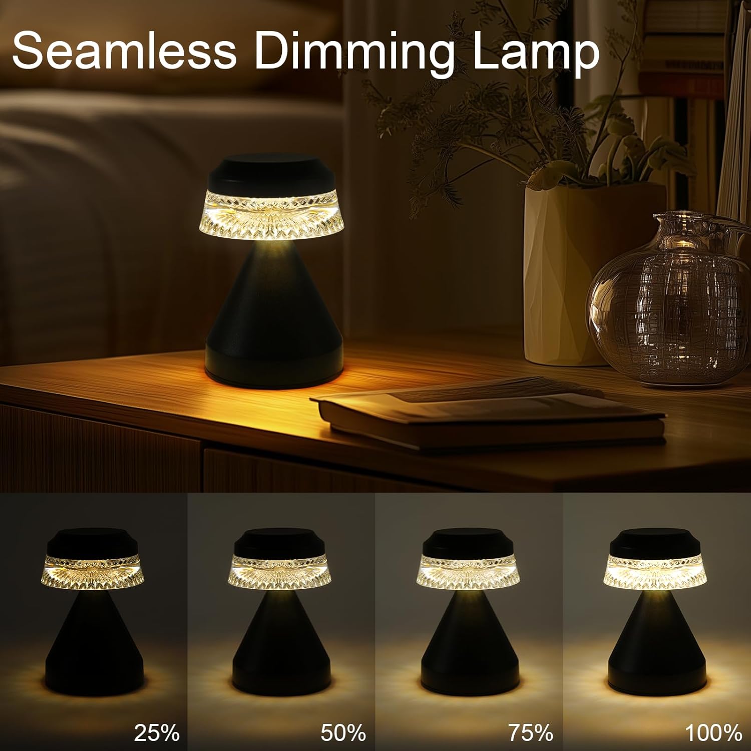 Rechargeable Cordless Table Lamp, Battery Operated Table Light | 3 Color | Stepless Dimming, for Bedroom, Cafe, Camping, Bar, Dining Table, Restaurant (2 Pack)