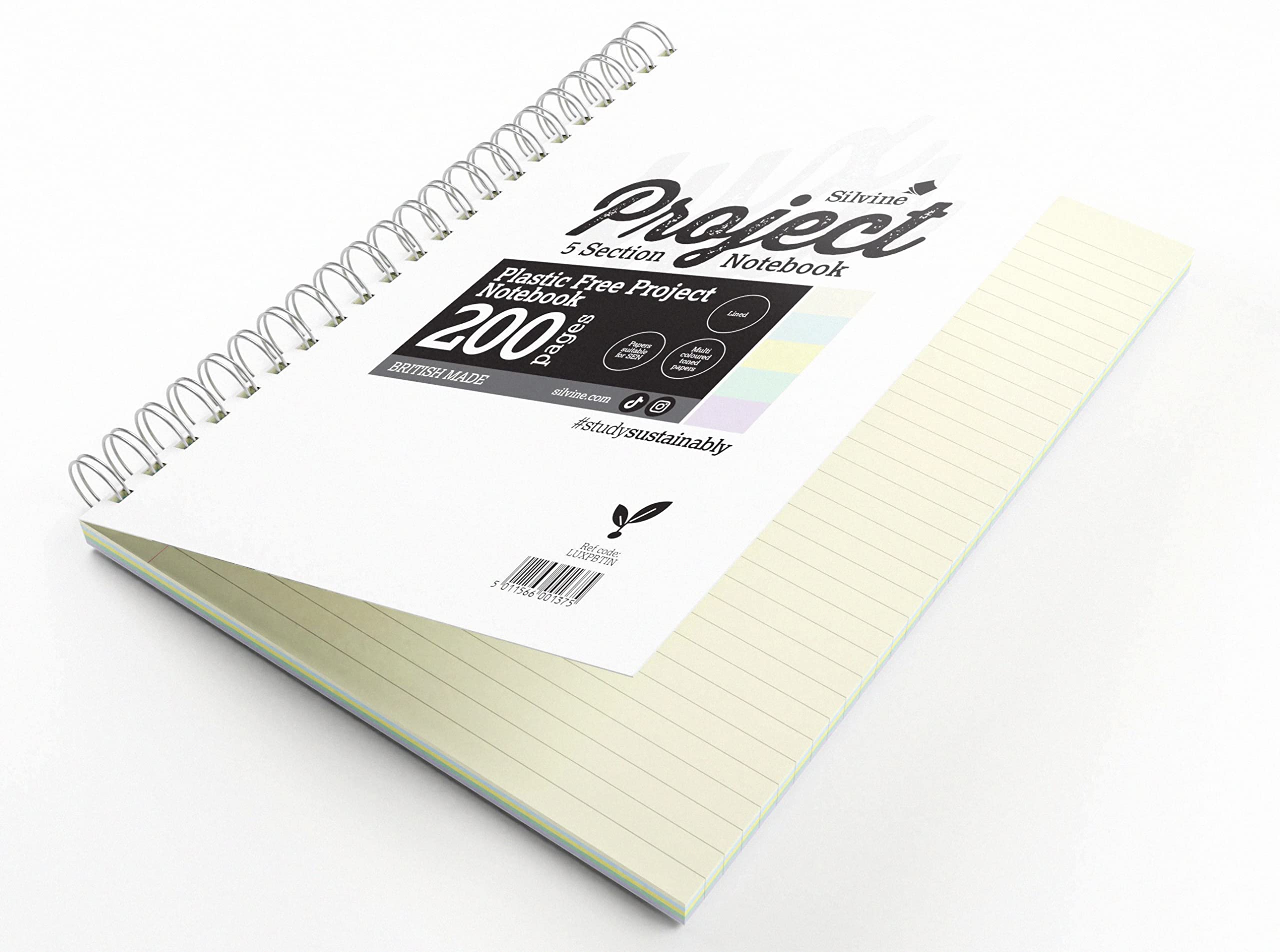 Silvine A4+ Dyslexia Tinted Paper Project Book - 5 Sections Lined with Margin (200 Pages), Assorted Colours - Image 3