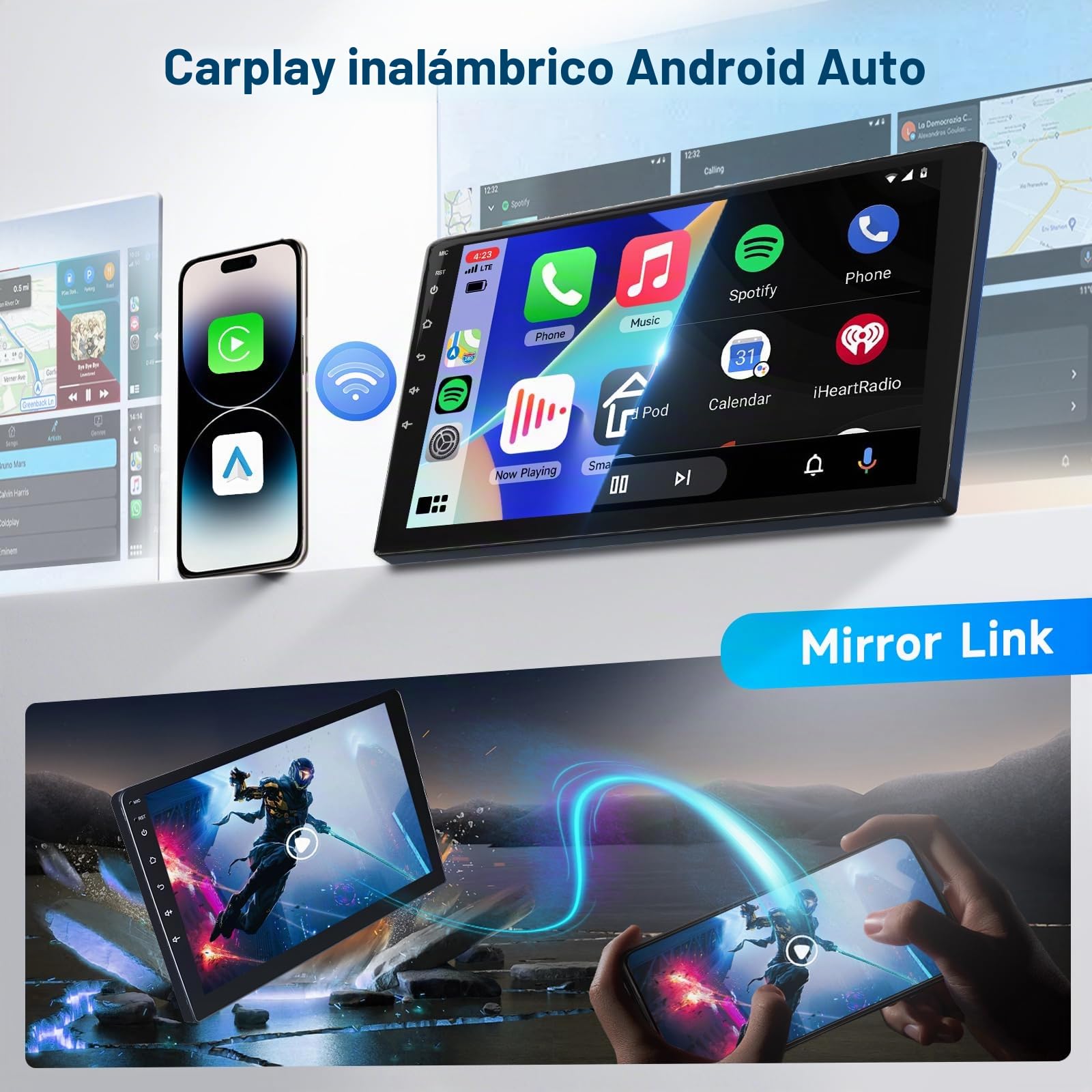 Radio para Coche inalámbrica CarPlay para Fiat Doblo (2015-2021), 2G+64G Android Auto, Podofo Radio con Pantalla táctil de 9 Pulgadas, Bluetooth, Ecualizador, FM/RDS, WiFi y GPS