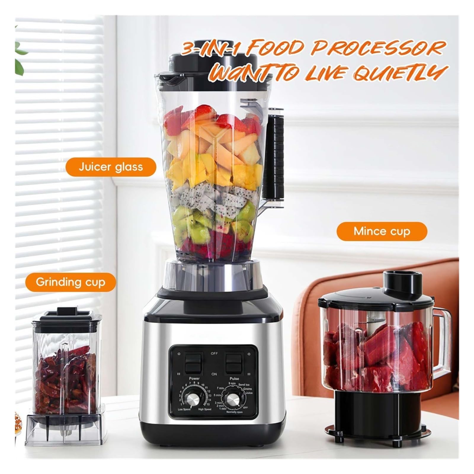 Frullatore Elettrico 3 In 1, Potente Multifunzionale Da 9500 W, For Frullati, Contenitore L +,5 + 0, Robot Cucina Mescolamento Energico