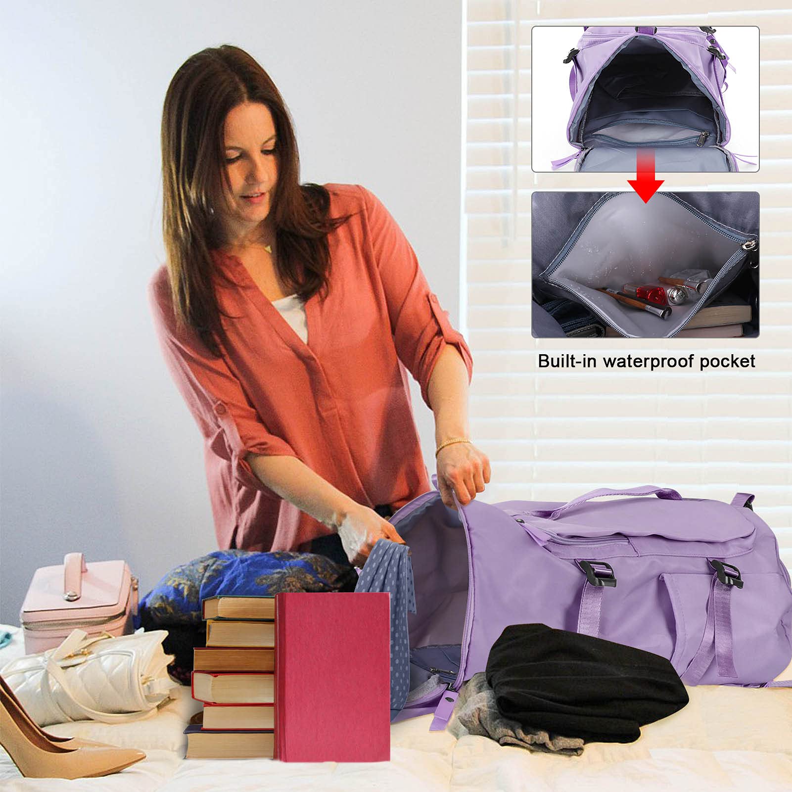 Unisex torba sportowa z funkcją plecaka, torba podróżna z kieszenią na buty, duży plecak podróżny, wodoszczelny, lekki plecak dla kobiet i mężczyzn, do podróży, sportu, fitnessu, treningu, na