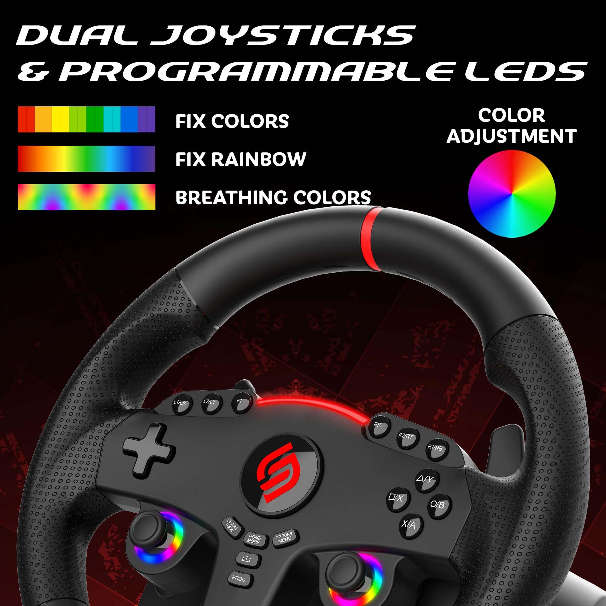 Subsonic - Volant Superdrive 270 GT pour Switch 2/Switch, PS4, PC et Xbox | Volant de Course Double Joysticks pour GTA 6 - LED - Vibrations - Diamètre 27 cm, Rotation 270° - Livré avec Pédales