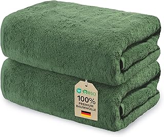 Ôhm 2er Set Handtuch groß 90x180 cm, XXL Badetuch für Sauna, Familie & Strand – 100% Baumwolle 500 g/m², Tannengrün – weich & extra saugstark & Oeko Tex Zertifiziert