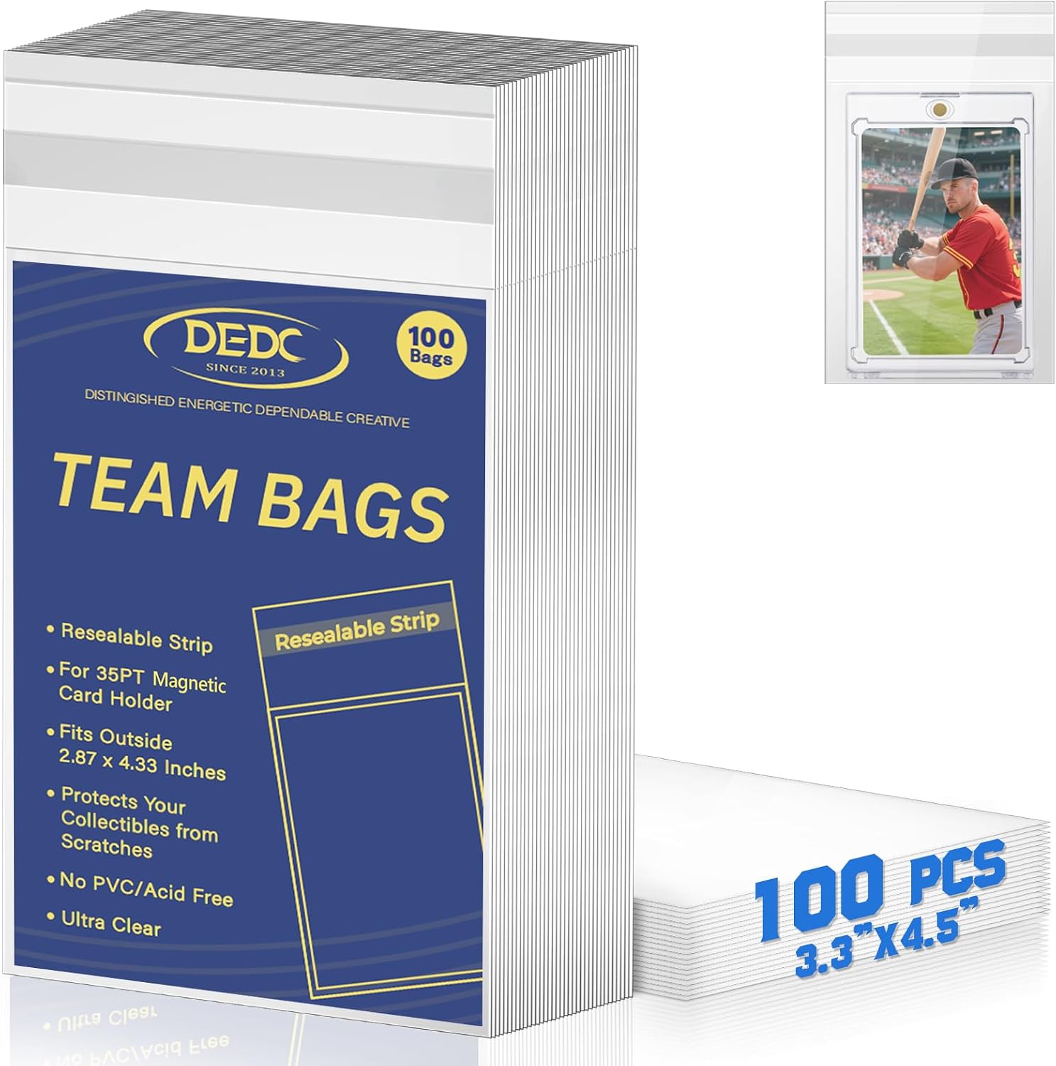 DEDC Team Bags for One Touch Magnetic Card Holder, Team Bags for Trading Cards of Resealable Card Sleeves Exact Fit Sleeves for 35PT Magnet (100 PCS)