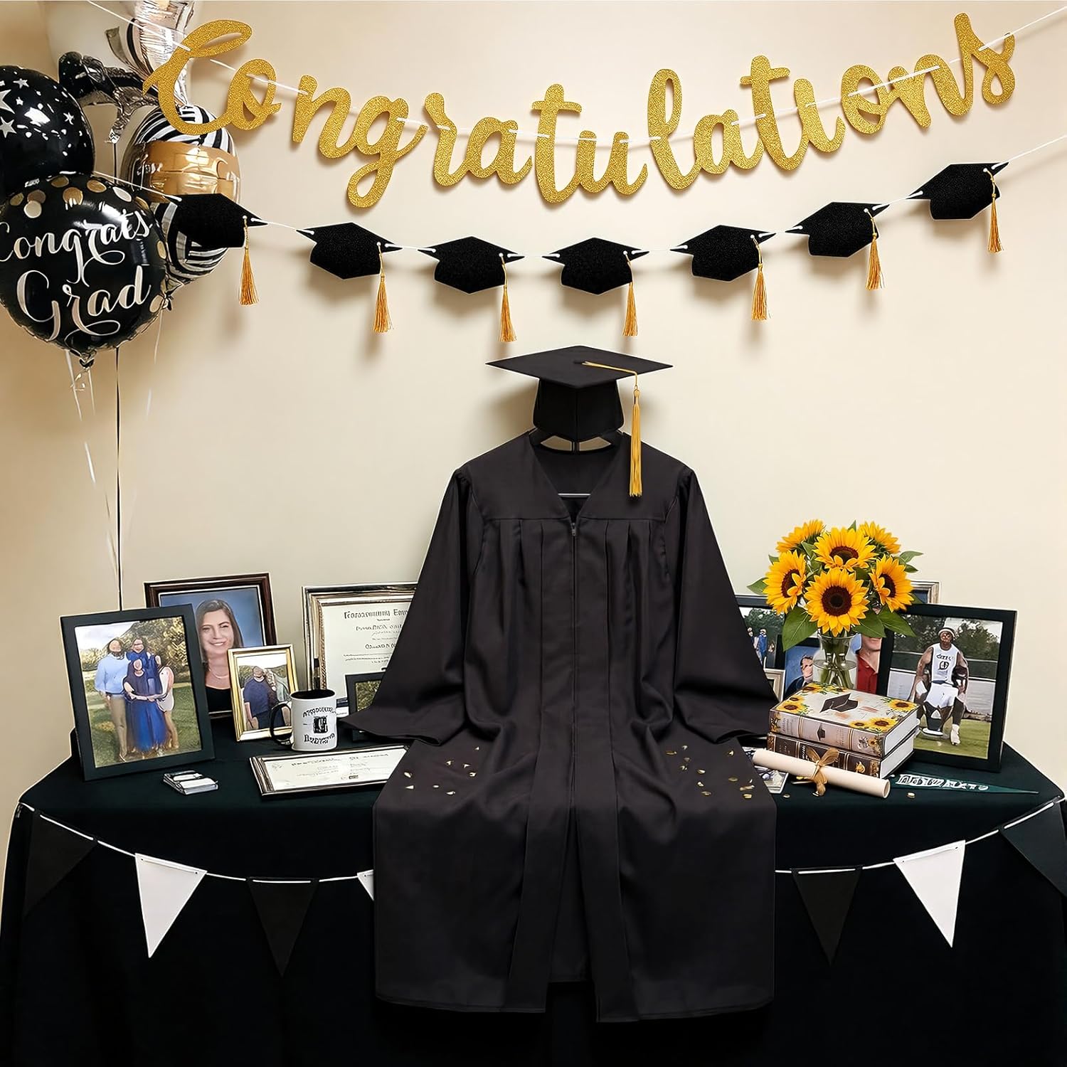 Xuhal Graduation Cap and Gown Display Stand with Banner Adjustable 20-34 Inch Garment Hanger Graduation Gown Jersey Display Rack Shirt Mannequin Stand for Grad Clothing Dress Party Supplies