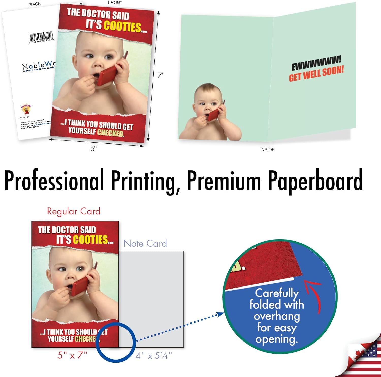 NobleWorks 20 Assorted Box Set Funny Get Well Greeting Cards w/5 x 7 Inch Envelopes (10 Designs, 2 Each) Best Remedies AC9373GWG-B2x10