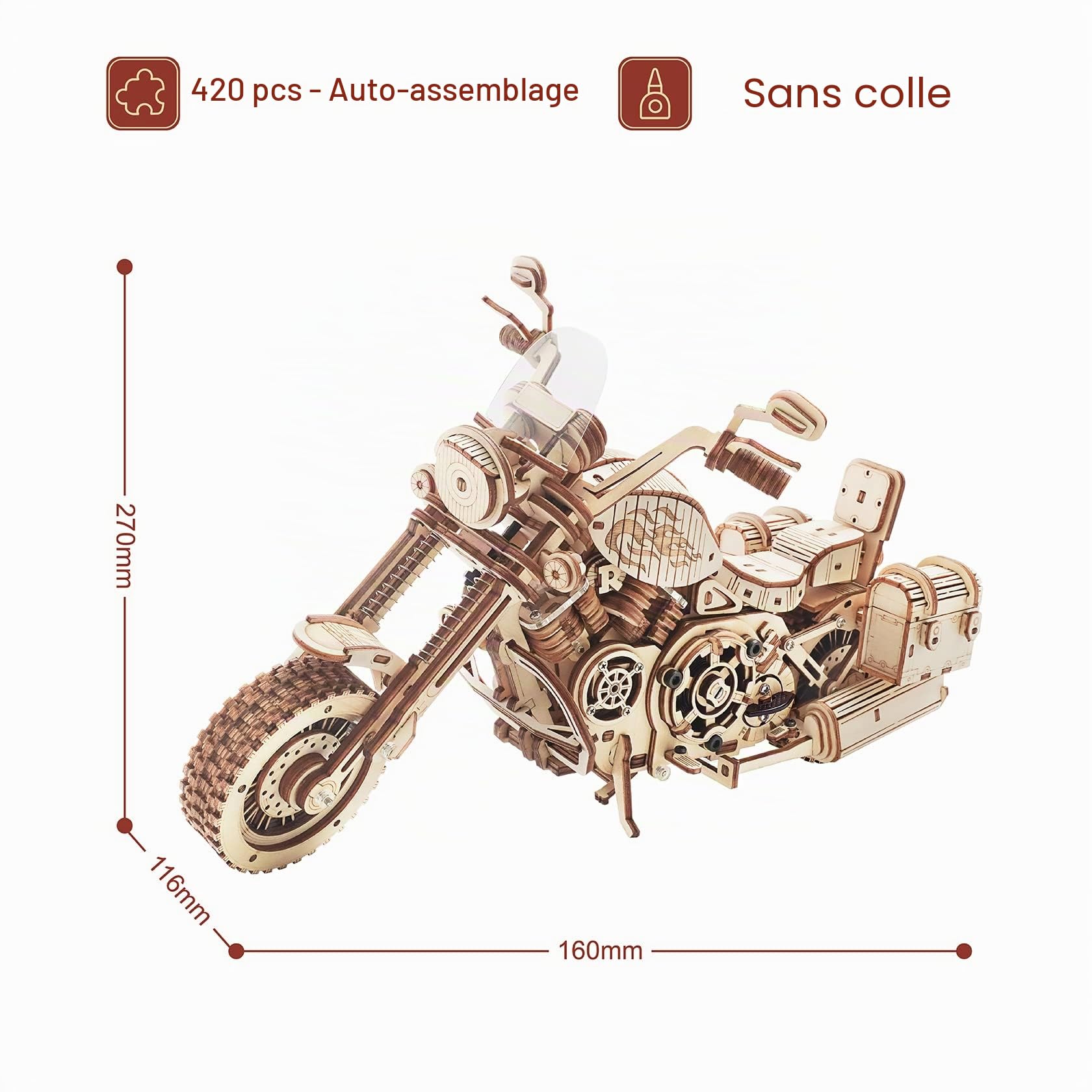 ROBOTIME LK504 3D Motocyclette Puzzle Maquette en bois Modèles Kits à Construire Casse Tete Adultes DIY Échelle Modèle Mécanique Construction De Modèles Cadeau D'anniversaire
