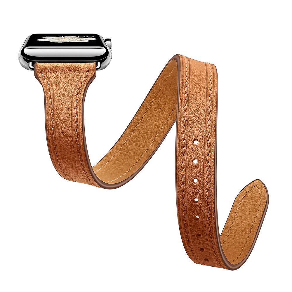 AISPORTS Compatible with Apple Watch Band 40mm 38mm Leather for Women Men, Double Wrap Slim Leather Band Wristband Metal Clasp Bracelet Replacement Band for Apple Watch SE/iWatch Series 6/5/4/3/2/1