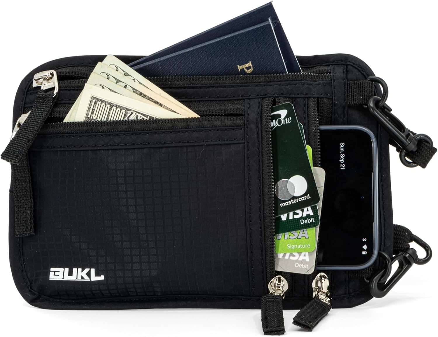 Navigator Travel Neck Wallet; RFID Blocking Pouch and Passport Holder for Travel with Neck and Waist Carry Modes; Travel Document Holder for Passports, Cards, Cash and Mid-Size Phones (Black) - Image 2