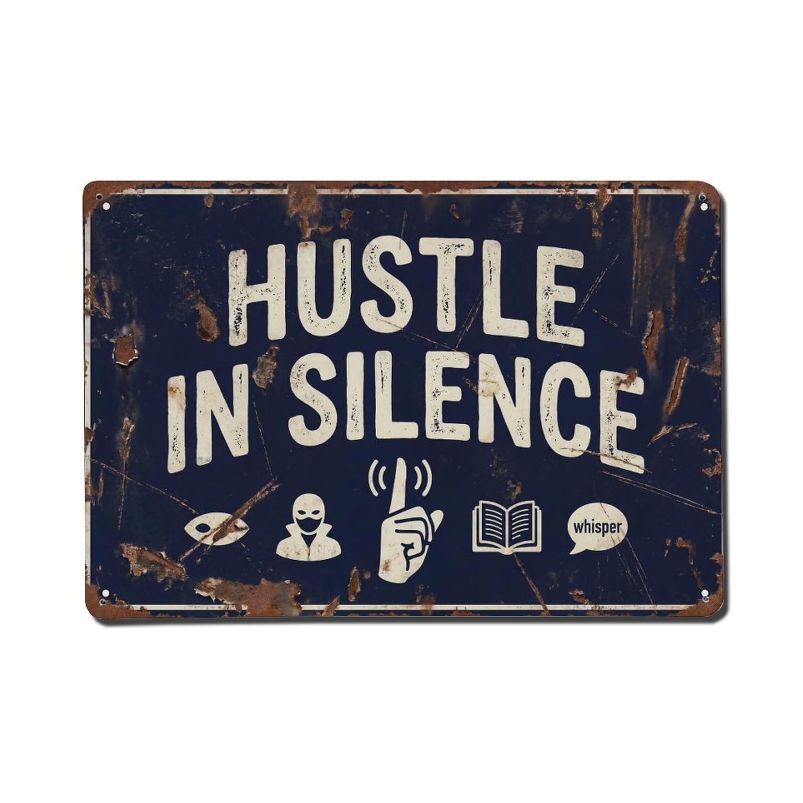 Hustle in Silence Success Retro Motivational Slogans Metal Tin Sign Wall Decor for Cafe, Club, Garden Metal Poster 8x12Inch