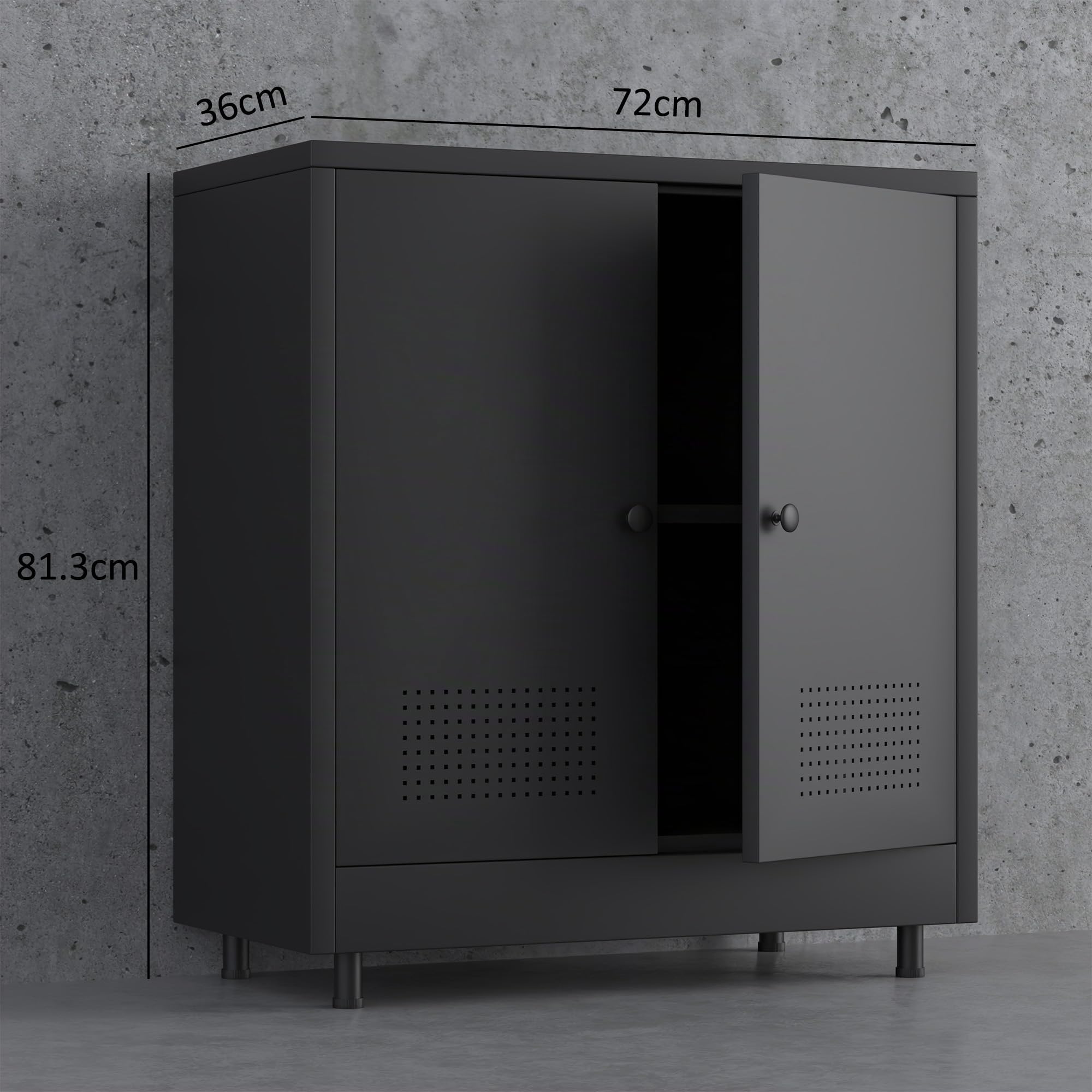 Armoire de Rangement en Métal avec Étagère Réglable et 2 Portes, Petite Meuble de Rangement Métallique, Buffet Caisson pour Salon, Maison, Bureau (Noir)