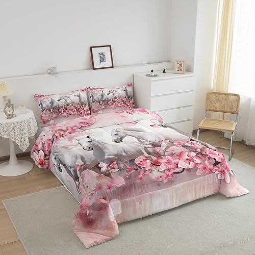 Miniatura 3 de Erosebridal Juego de edredón de caballo al galope, tamaño individual, relleno de edredón de vaquero occidental para adolescentes, juego de ropa de